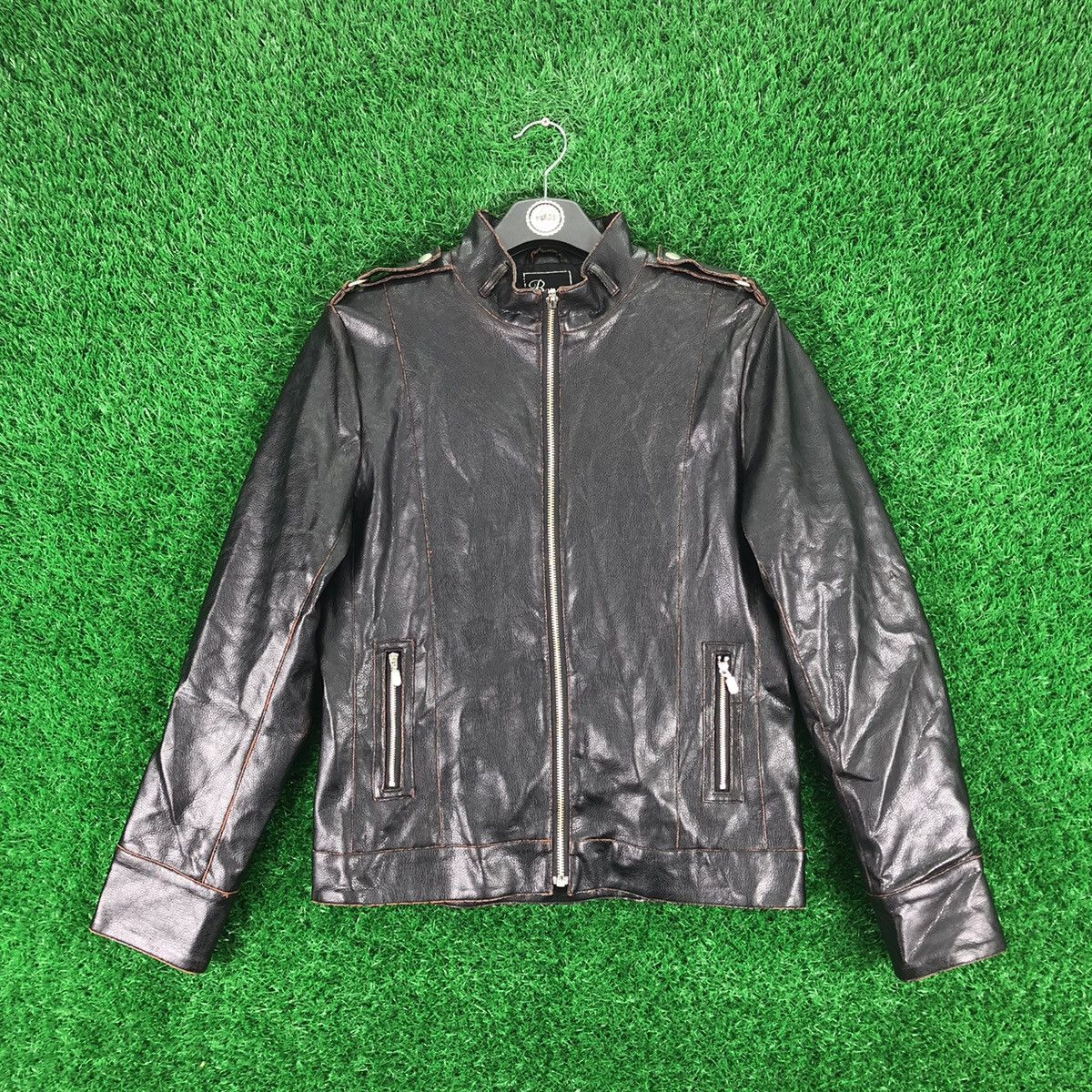 image of Vintage Pu Leather Zipper Jacket Punk Style By Bongo in Black, Men's (Size Small)