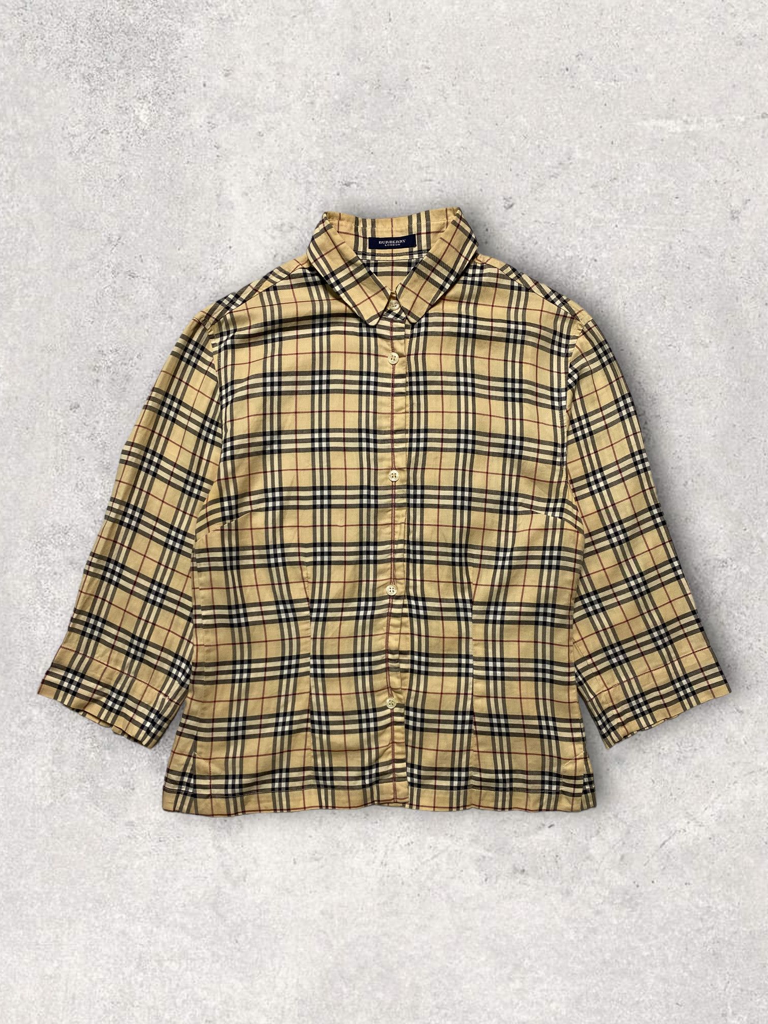 Image of Burberry Shirt Nova Check Vintage 3/4 Sleeve Y2K 90's in Brown, Women's (Size Small)