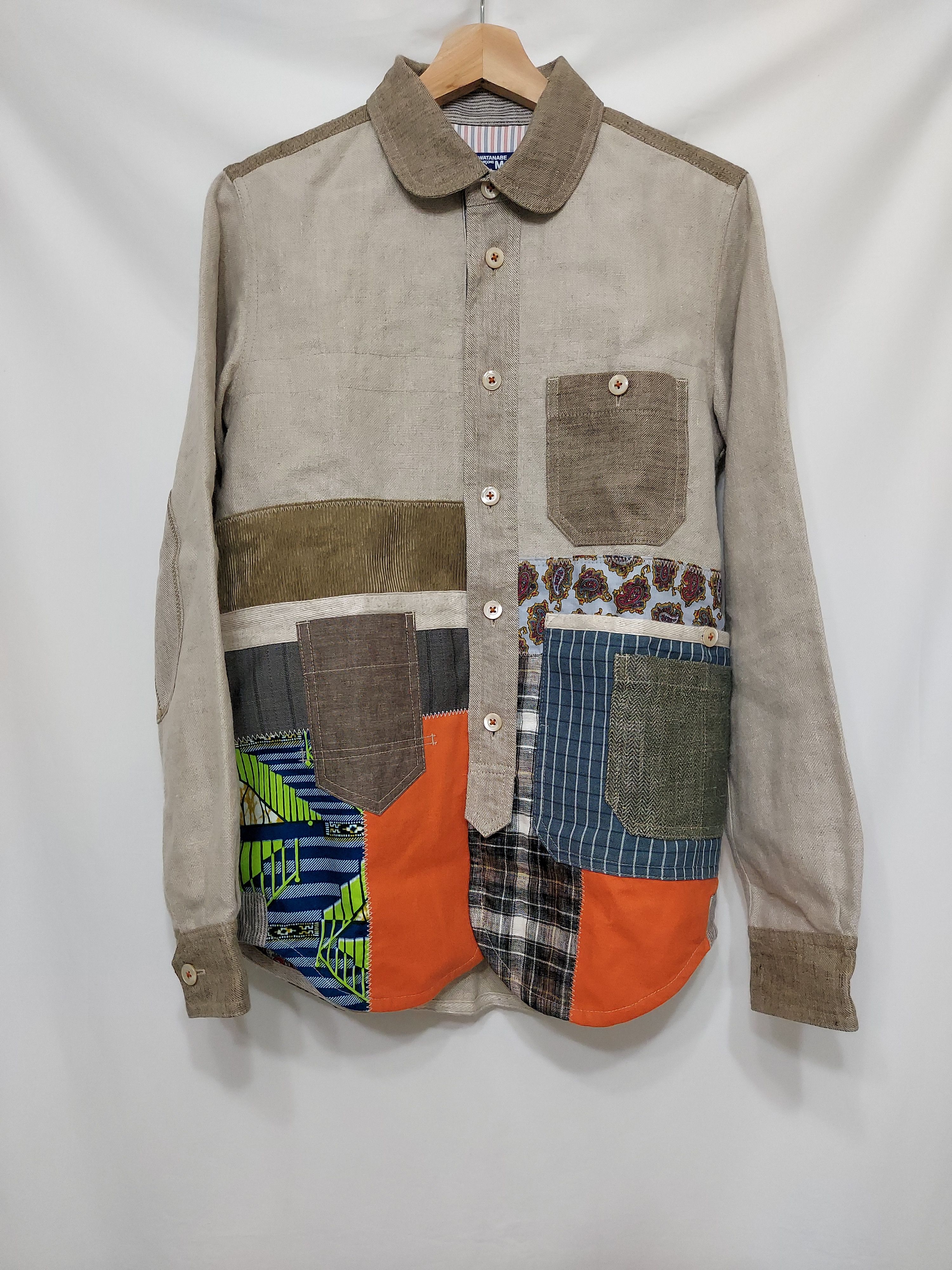 SS16 Beige Patchwork Linen Overshirt Shirt Jacket