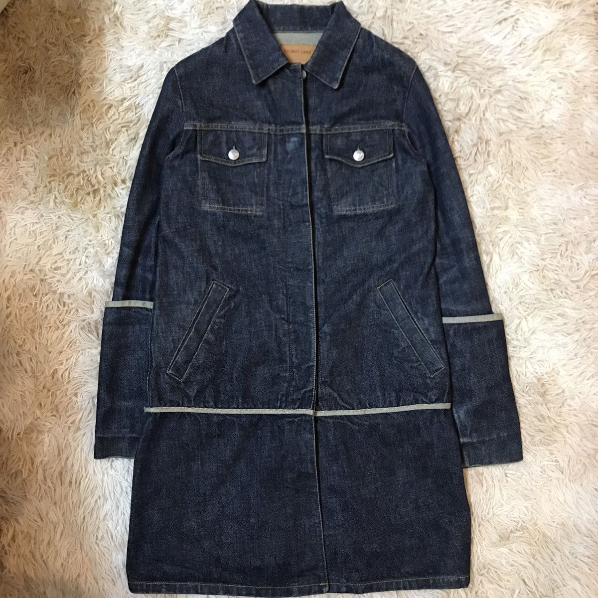 image of Helmut Lang 1997 Denim Striped Coat, Men's (Size Medium)