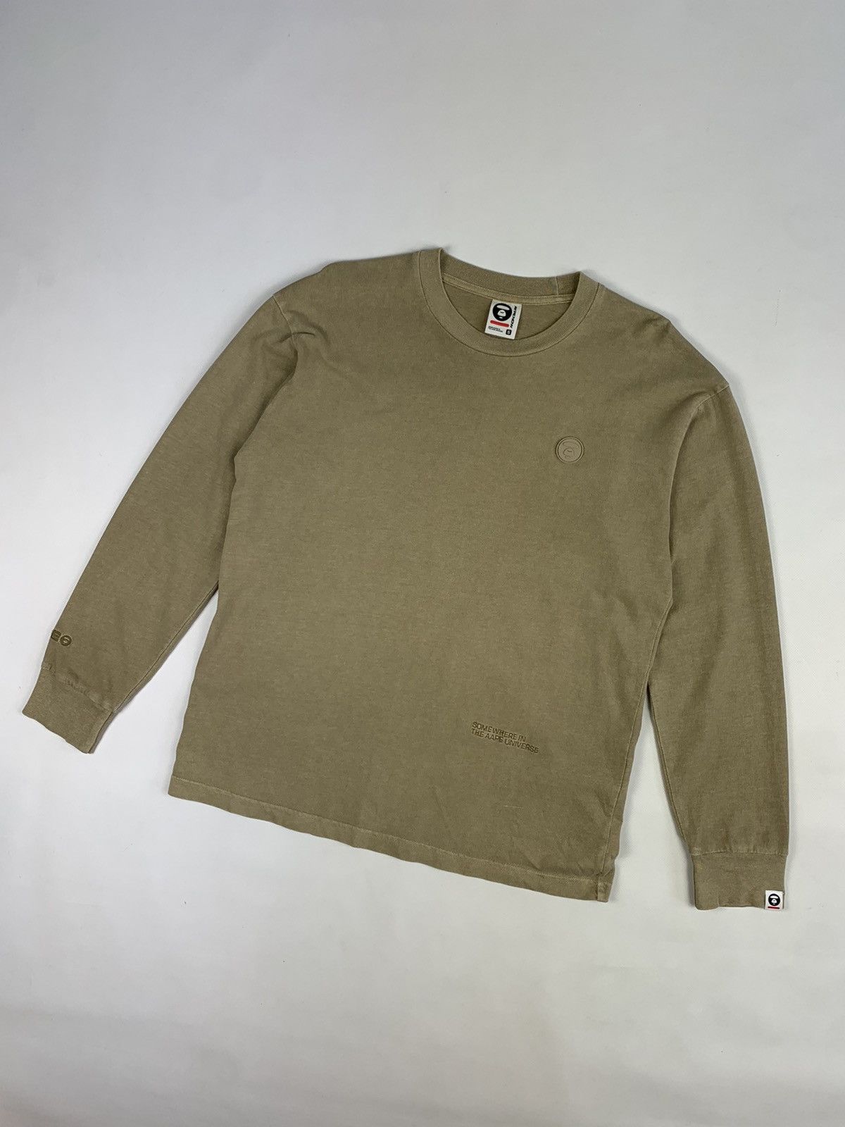 Image of Aape By A Bathing Ape Overdyed Long Sleeve Tee in Beige, Men's (Size Small)