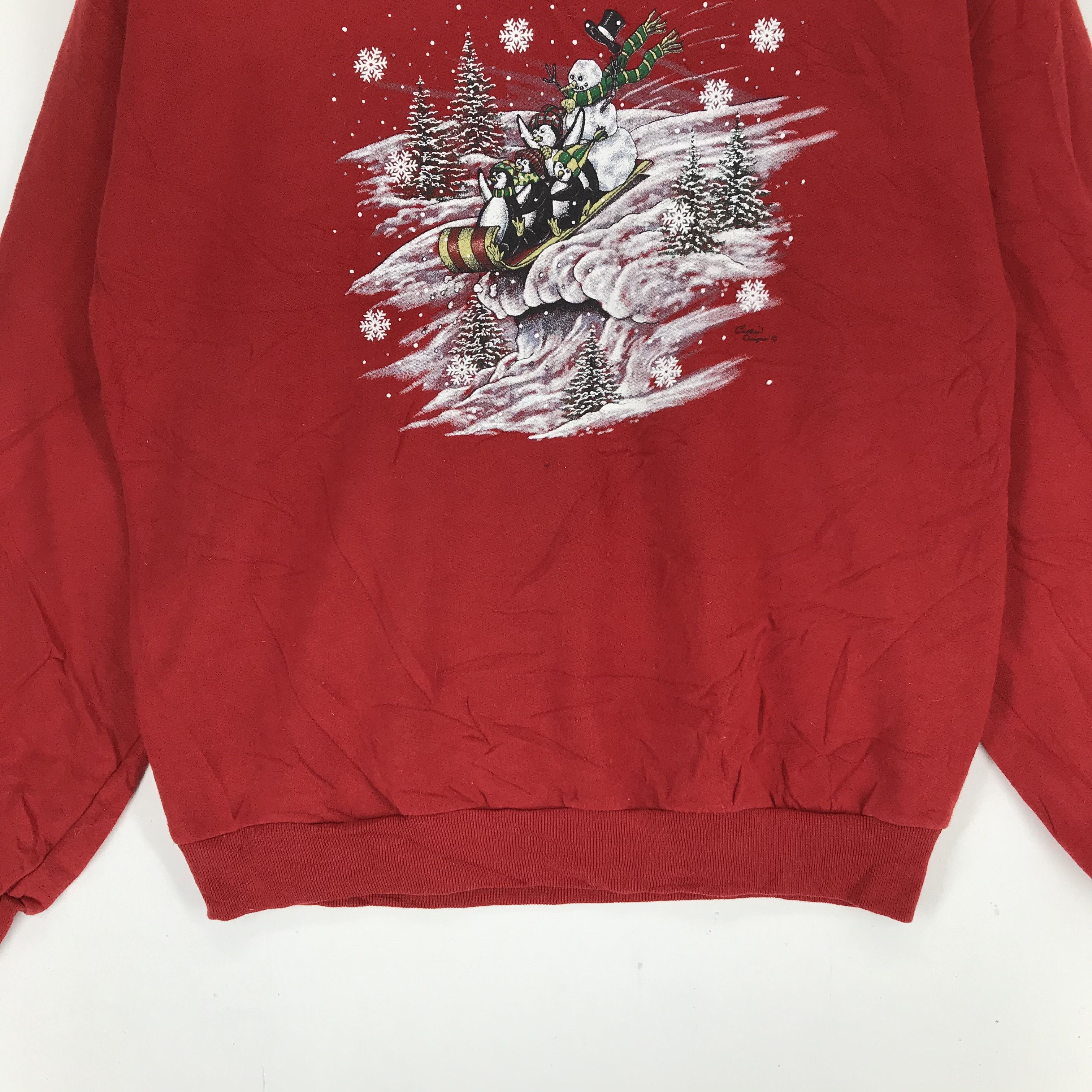 Vintage Snowman With Penguin on Sleigh Graphic Sweatshirts #2266-89 Size US M / EU 48-50 / 2 - 4 Thumbnail