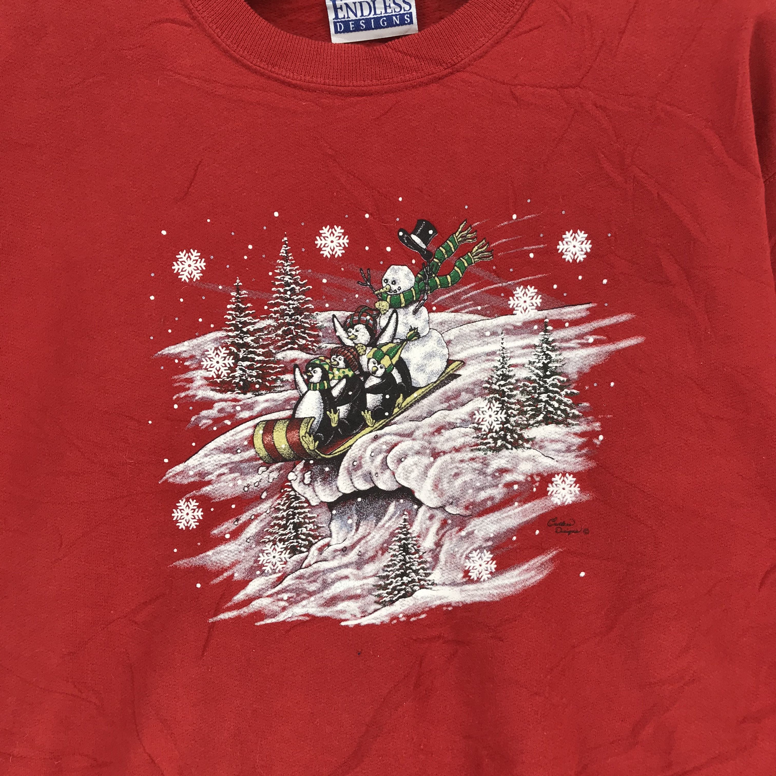 Vintage Snowman With Penguin on Sleigh Graphic Sweatshirts #2266-89 Size US M / EU 48-50 / 2 - 3 Thumbnail