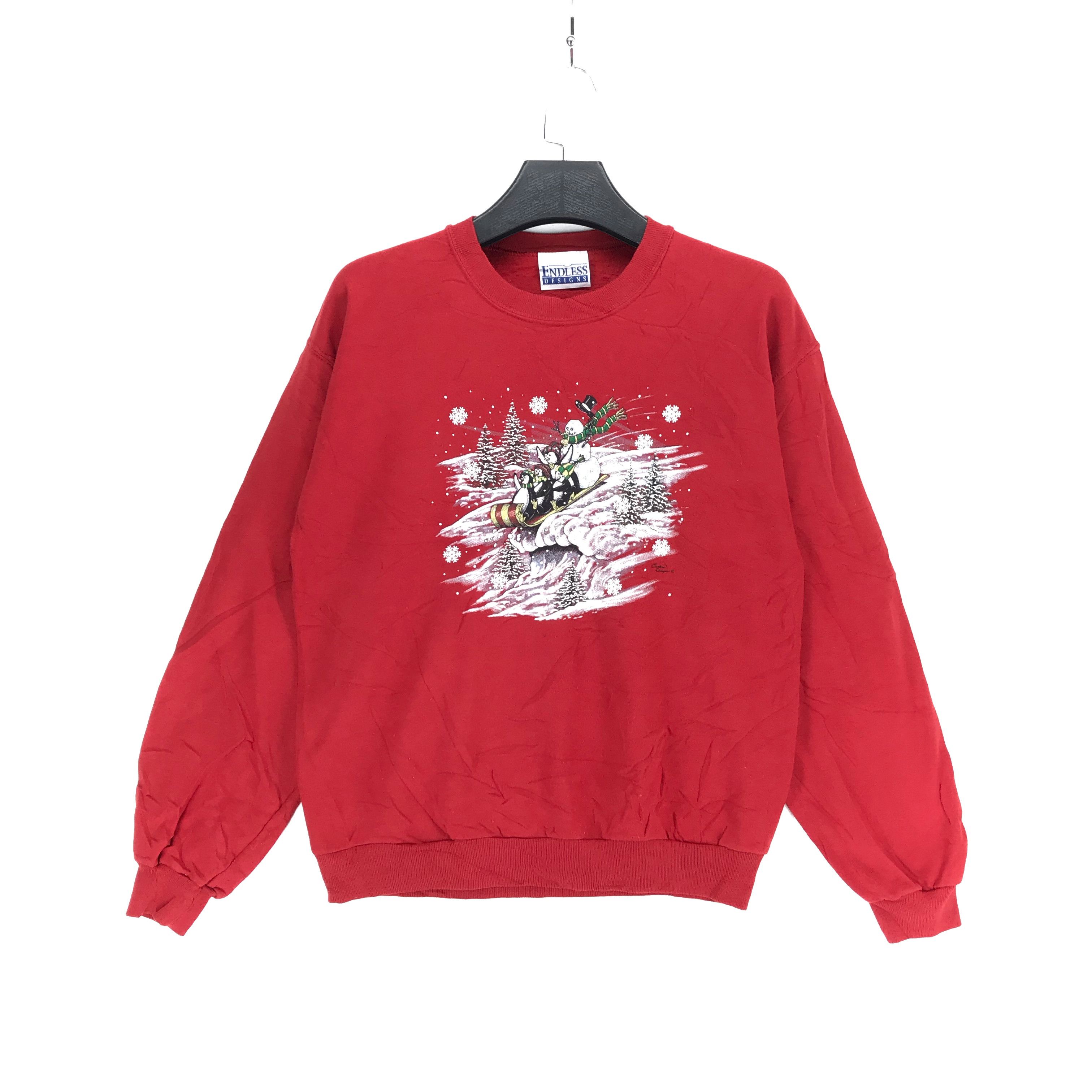 Vintage Snowman With Penguin on Sleigh Graphic Sweatshirts #2266-89 Size US M / EU 48-50 / 2 - 1 Thumbnail