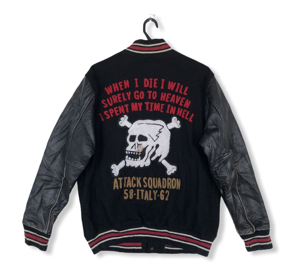 image of Takeo Kikuchi 80’S Wwii Bomb Wing Attack Squadron Varsity Jacket in Black, Men's (Size Medium)