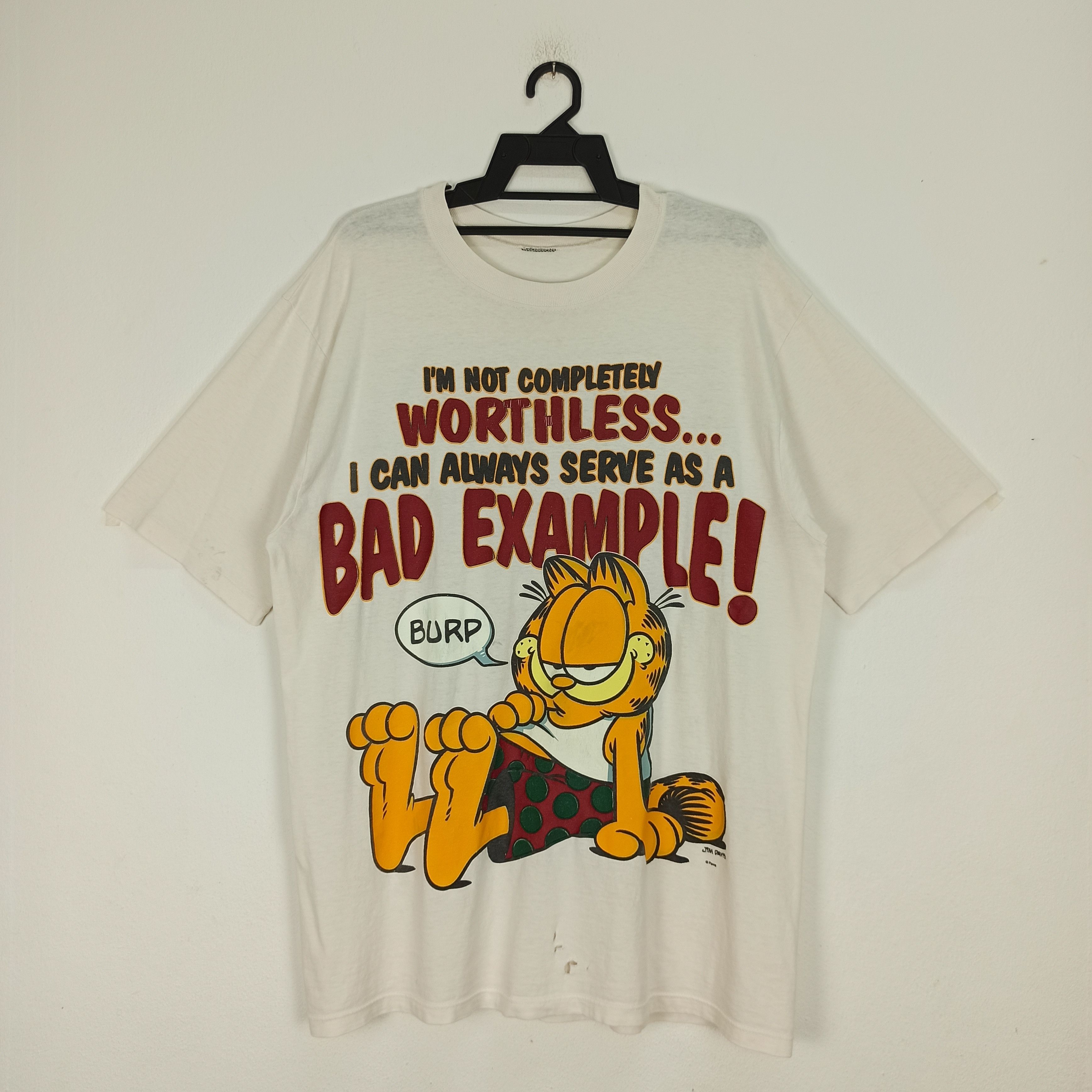 image of Cartoon Network x Garfield Vintage 90's Distressed Garfield Big Printed Tshirt in White (Size XL)