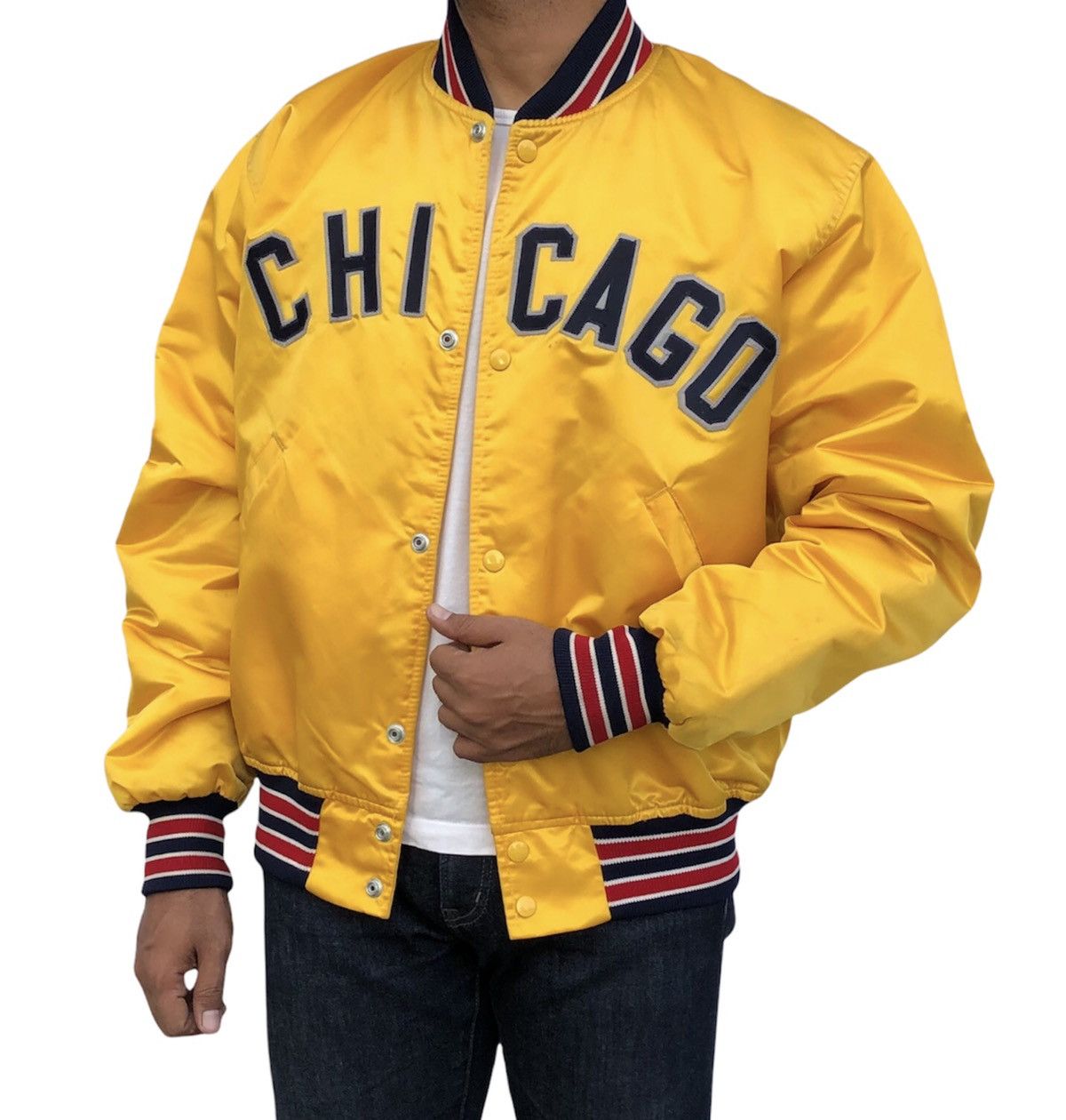 Vintage 🔥Vintage Game Sportswear Ltd Chicago Yellow Varsity Jacket Size US L / EU 52-54 / 3 - 3 Thumbnail