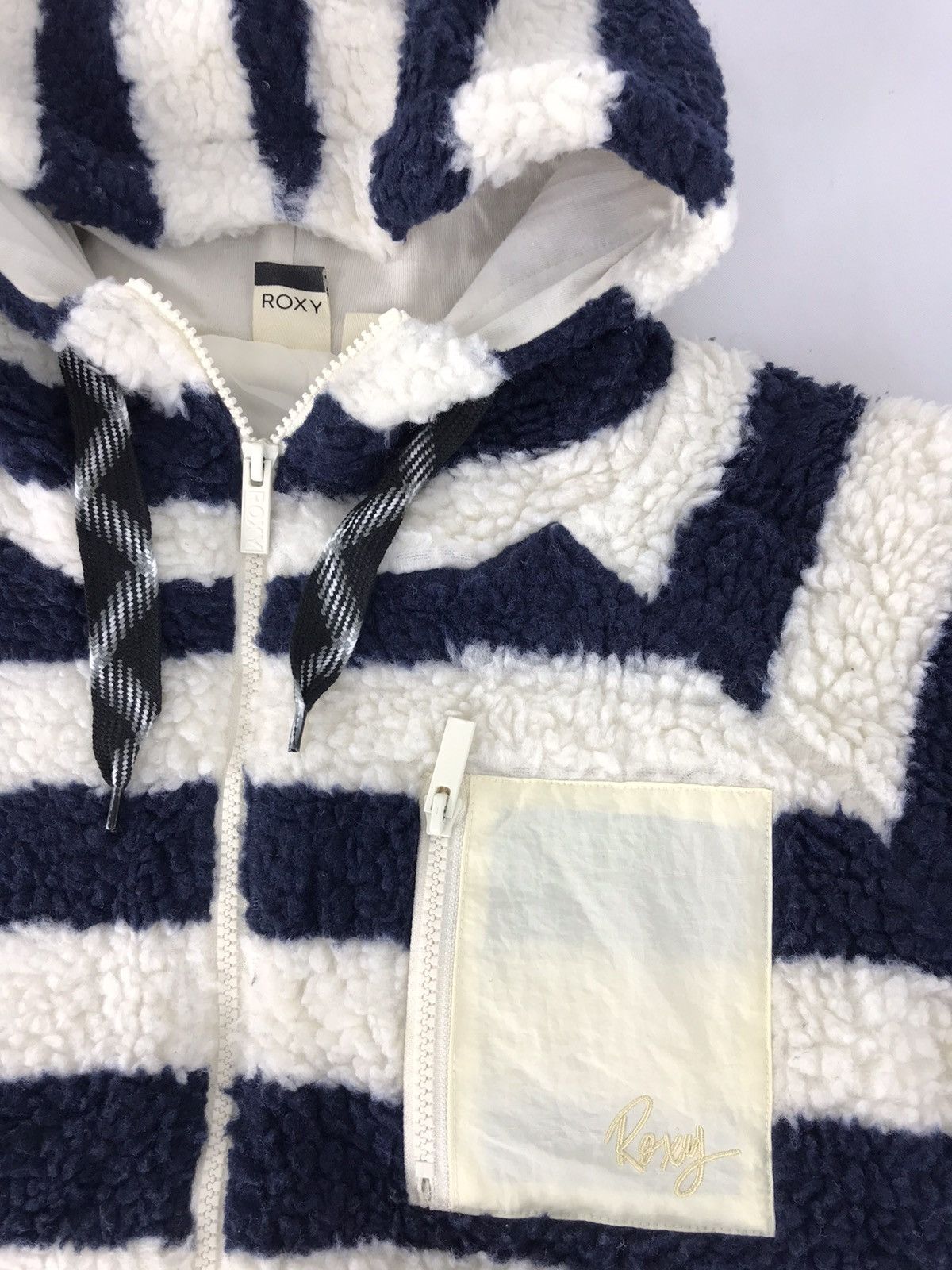 Japanese Brand × Quiksilver Roxy Wool Sherpa Fleece Jacket Colour Block Striped Zipper Size S / US 4 / IT 40 - 4 Thumbnail