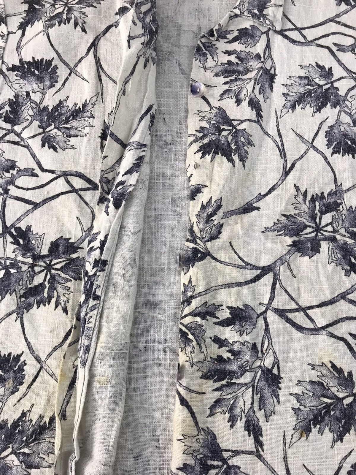 Vintage Clio Urban Shirt Button Up 100% Linen Floral Leaves Design Size L / US 10 / IT 46 - 3 Thumbnail