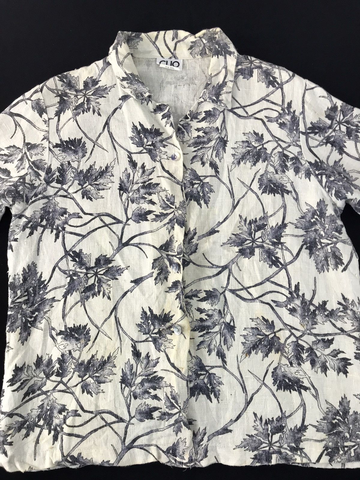 Vintage Clio Urban Shirt Button Up 100% Linen Floral Leaves Design Size L / US 10 / IT 46 - 2 Thumbnail