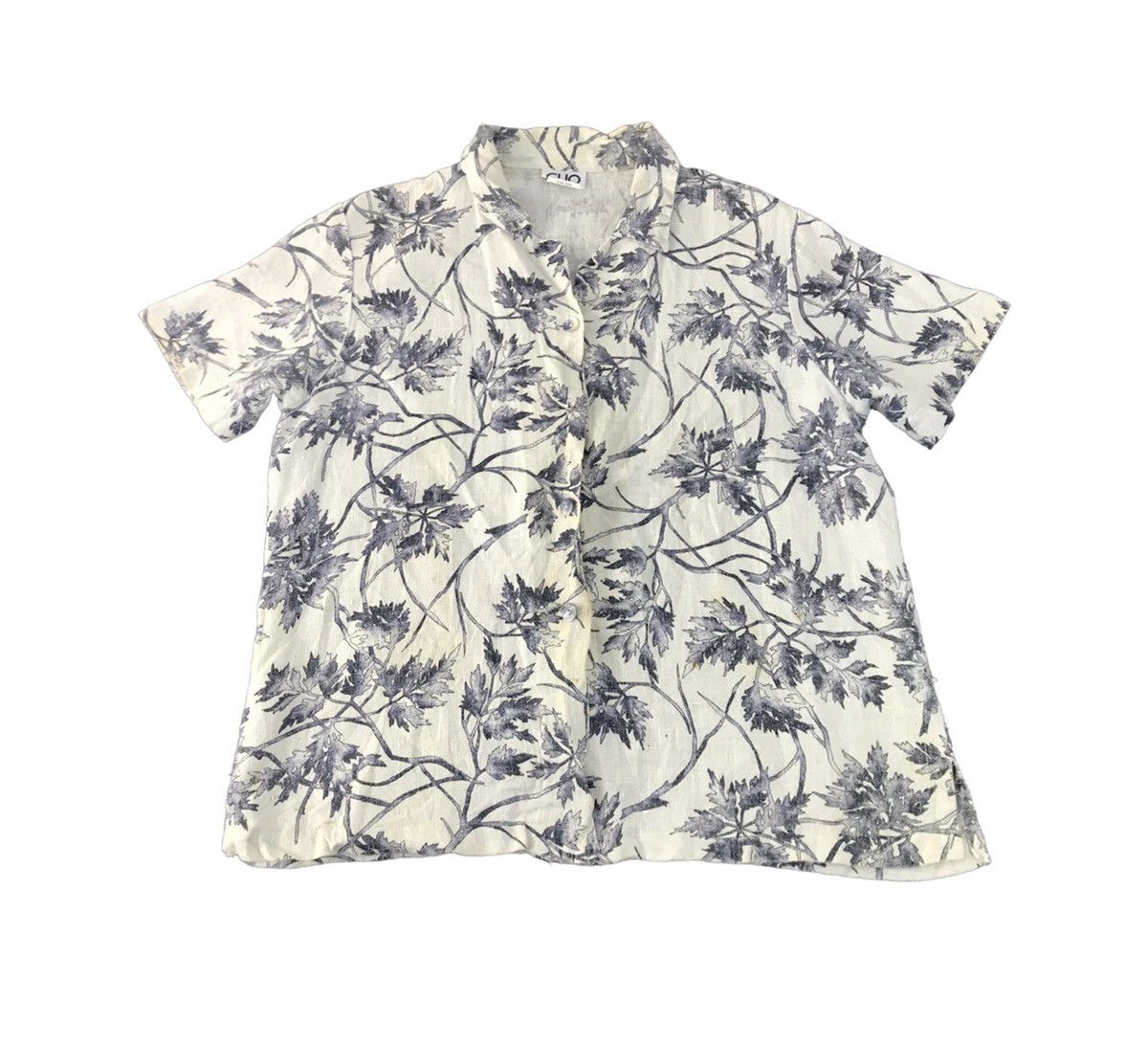Vintage Clio Urban Shirt Button Up 100% Linen Floral Leaves Design Size L / US 10 / IT 46 - 1 Thumbnail