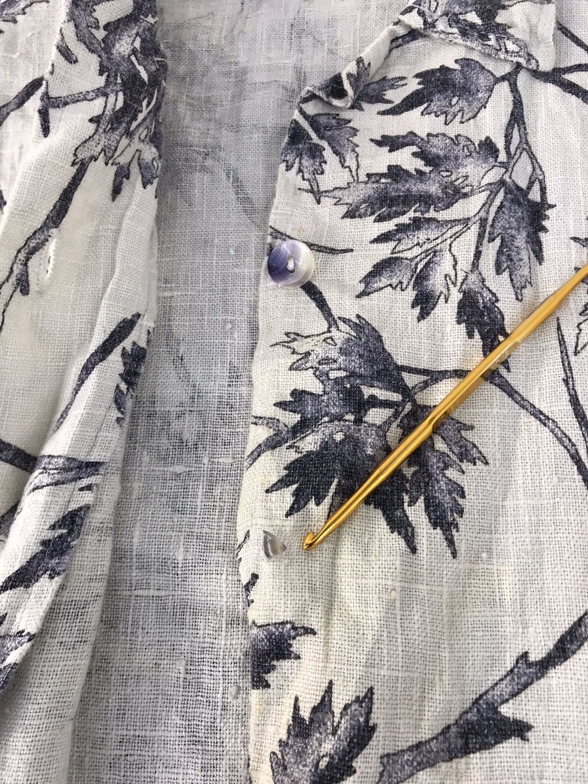 Vintage Clio Urban Shirt Button Up 100% Linen Floral Leaves Design Size L / US 10 / IT 46 - 12 Thumbnail