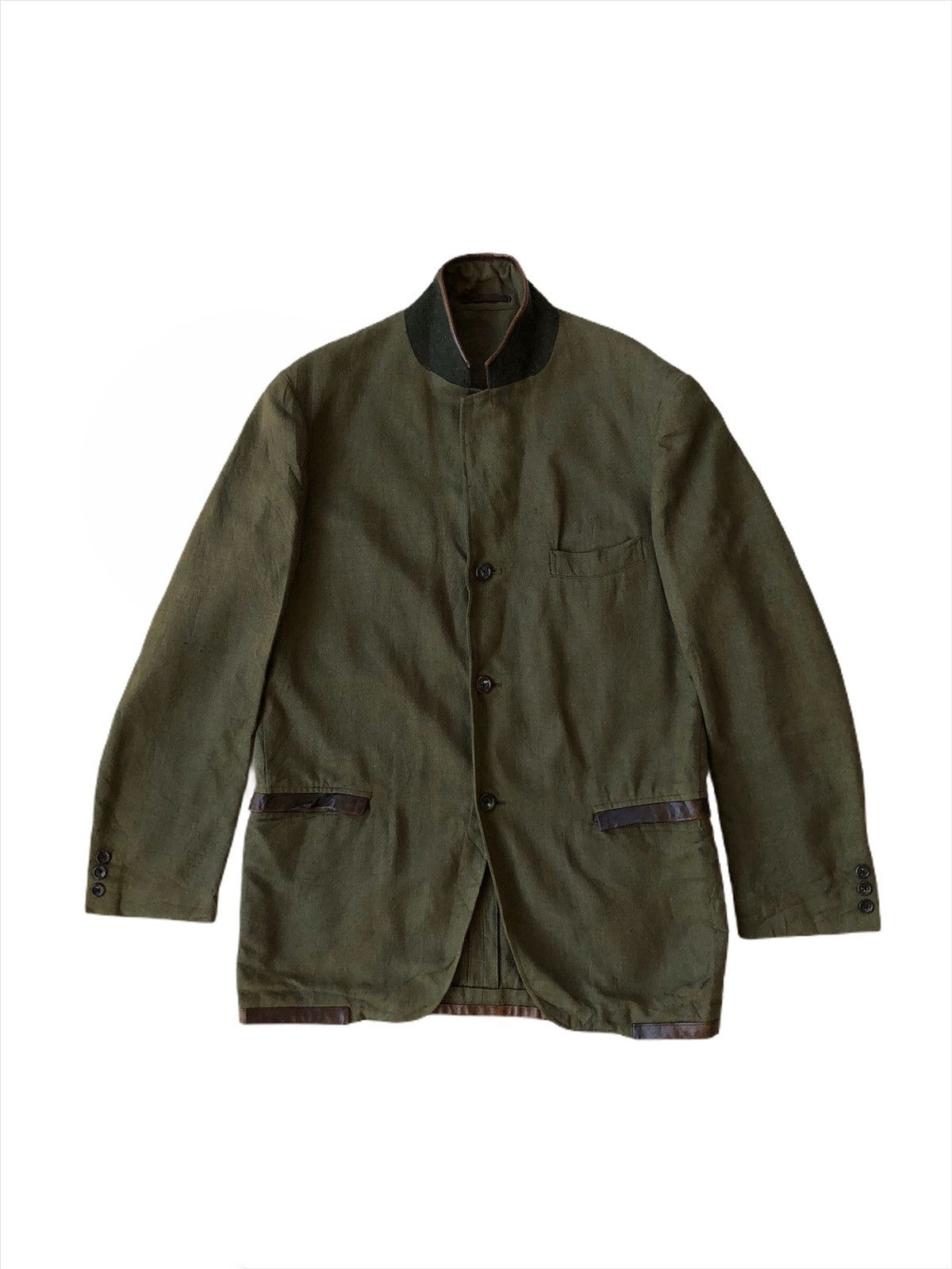 Yohji Yamamoto ICONIC🔥Yohji Yamamoto Leather Hybrid Linen O/S Jacket Size US L / EU 52-54 / 3 - 2 Thumbnail