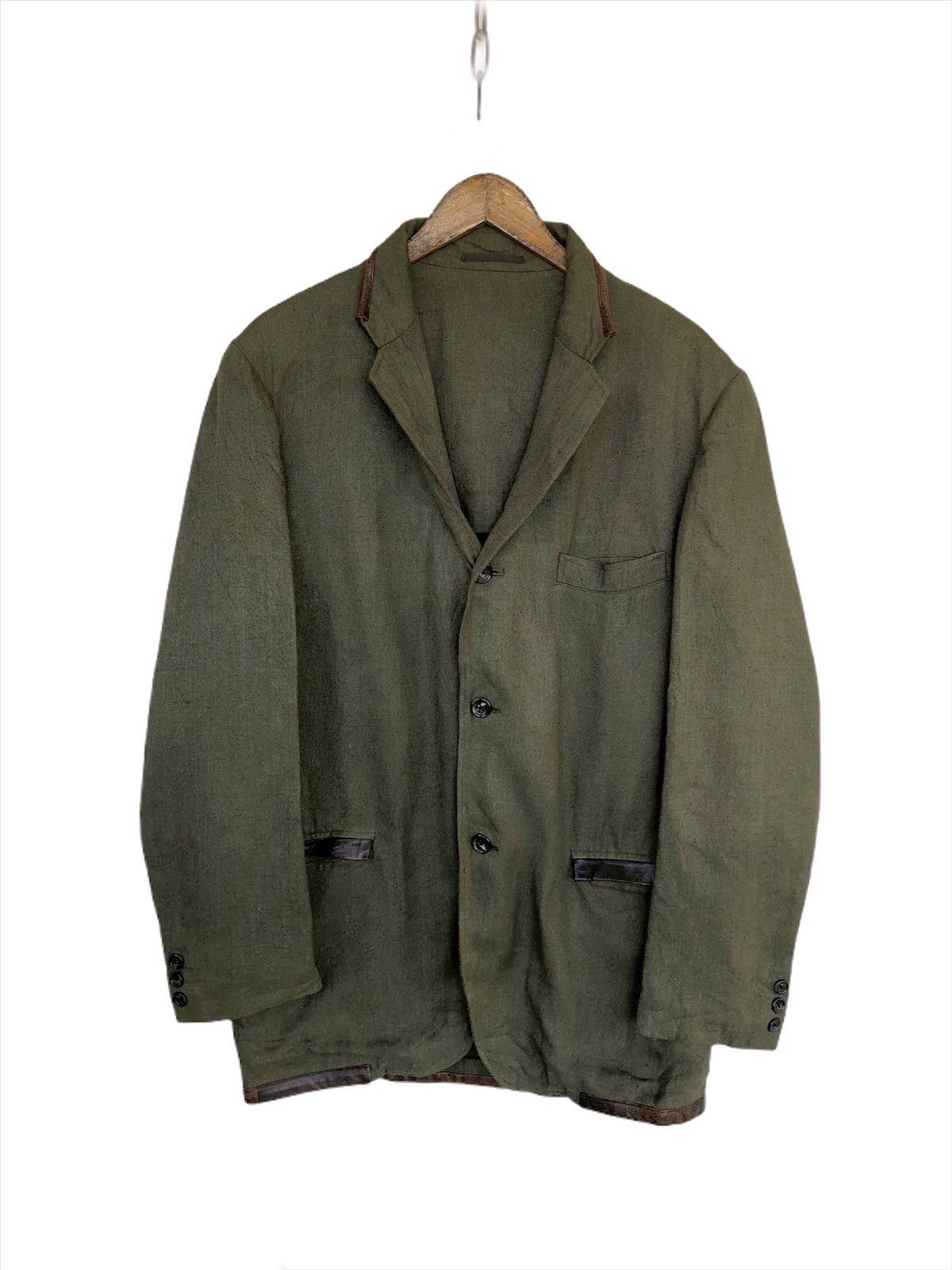 Yohji Yamamoto ICONIC🔥Yohji Yamamoto Leather Hybrid Linen O/S Jacket Size US L / EU 52-54 / 3 - 4 Thumbnail