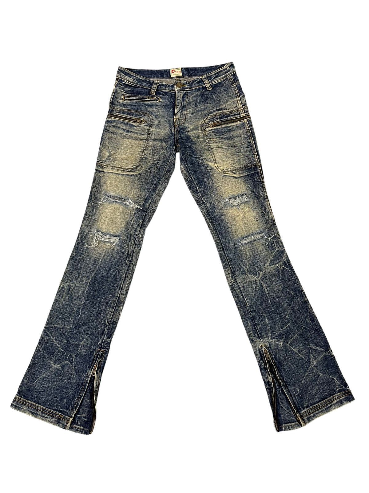 Japanese Brand Flare Jeans Ozz Pinballs Distress Acid Wash Boot Cut 5🟦5 Size US 30 / EU 46 - 2 Thumbnail