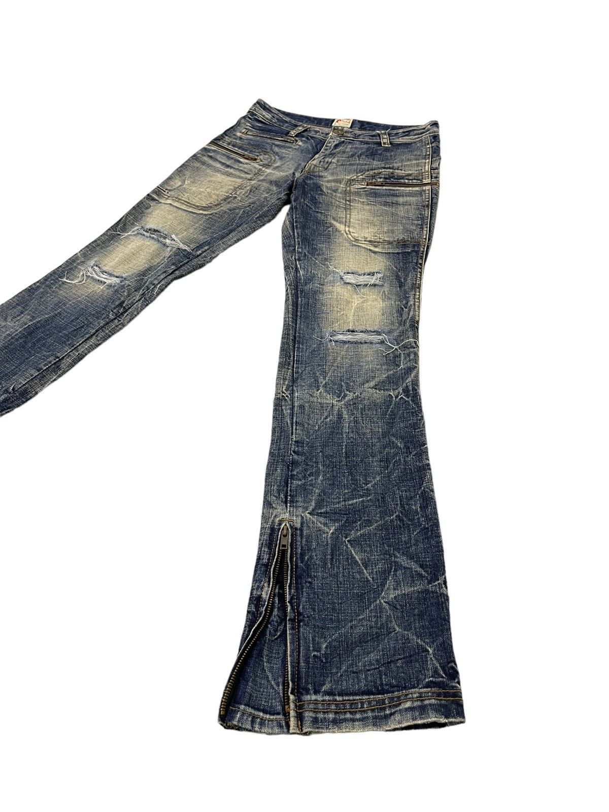 Japanese Brand Flare Jeans Ozz Pinballs Distress Acid Wash Boot Cut 5🟦5 Size US 30 / EU 46 - 3 Thumbnail