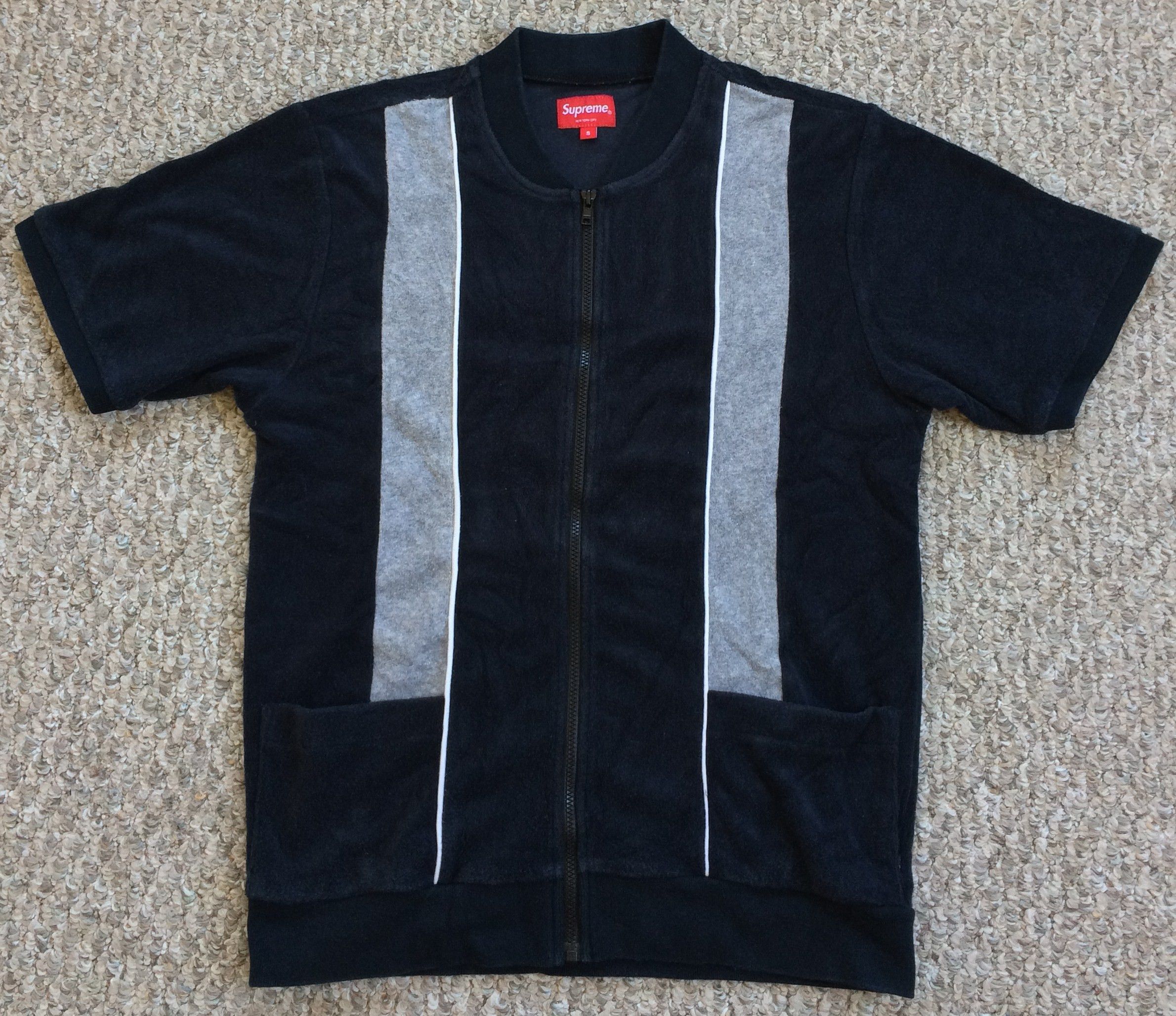 image of S/s 2015 Supreme Zip Front Terry Cardigan Shirt Size Small in Black, Men's