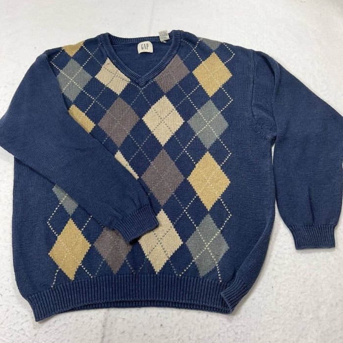 Gap Vintage GAP Navy Blue Argyle Patterned Linen Blend Sweater Grailed