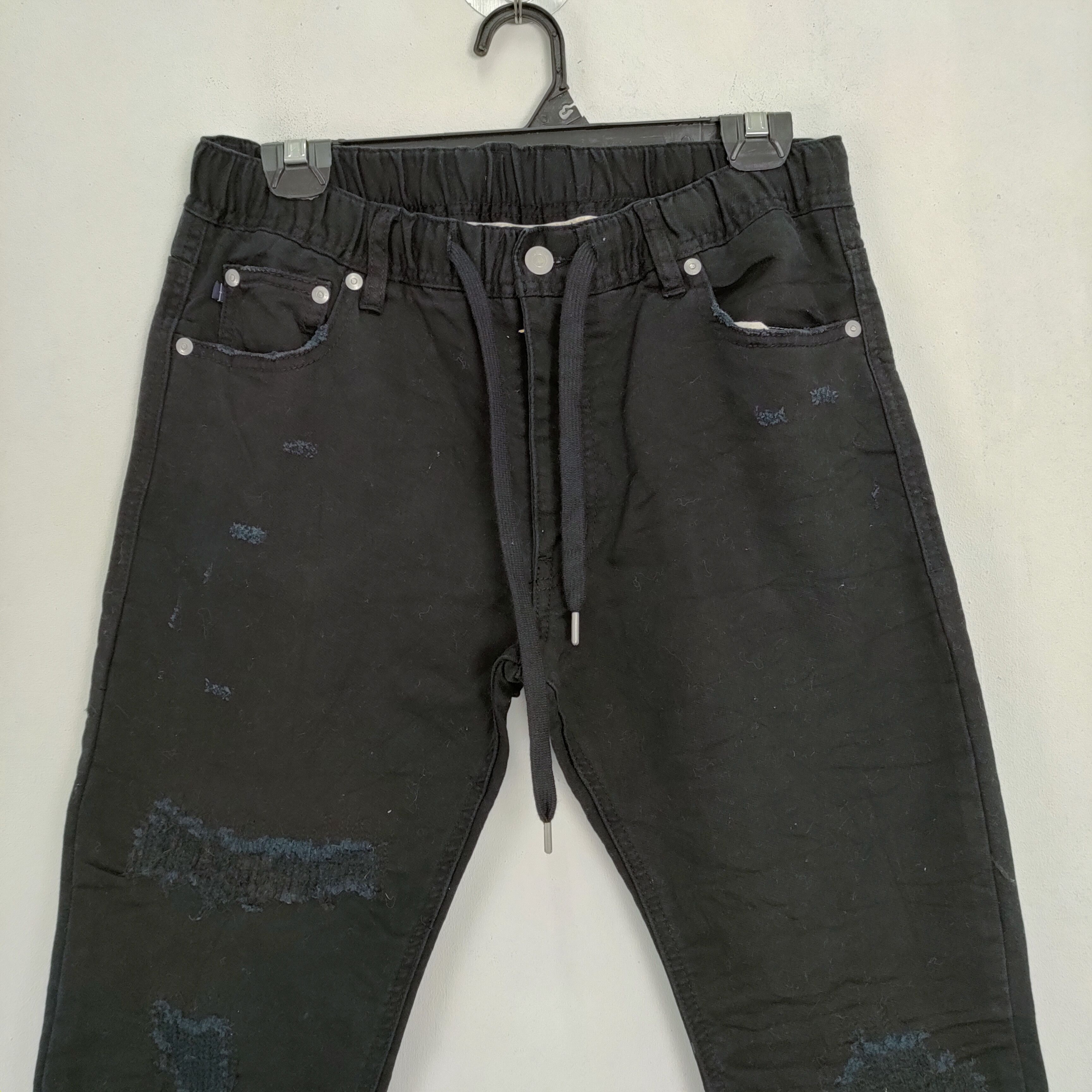 Japanese Brand OBLEKT PATCHWORK BLACK PANTS SKINNY STYLE Size US 28 / EU 44 - 2 Thumbnail