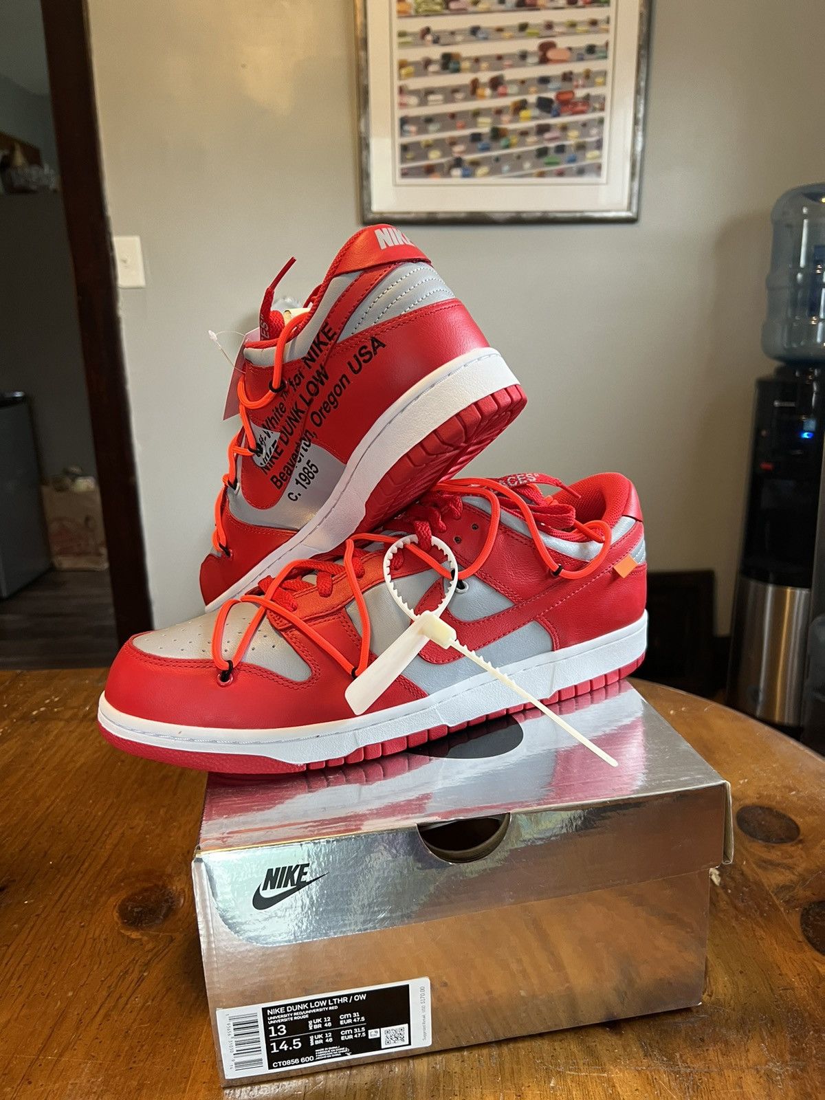 image of Nike Dunk Low X Off White University Red Shoes, Men's (Size 13)