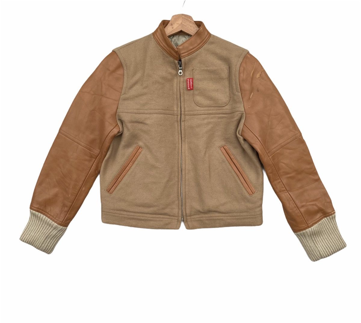 image of National Standard Leather Sleeve Varsity Made In Japan in Light Brown, Men's (Size Small)