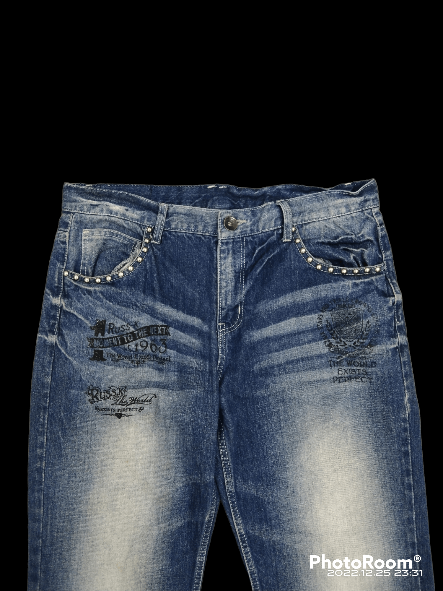 Japanese Brand WASHED BLUE STUDDED RUSS Size US 32 / EU 48 - 3 Thumbnail