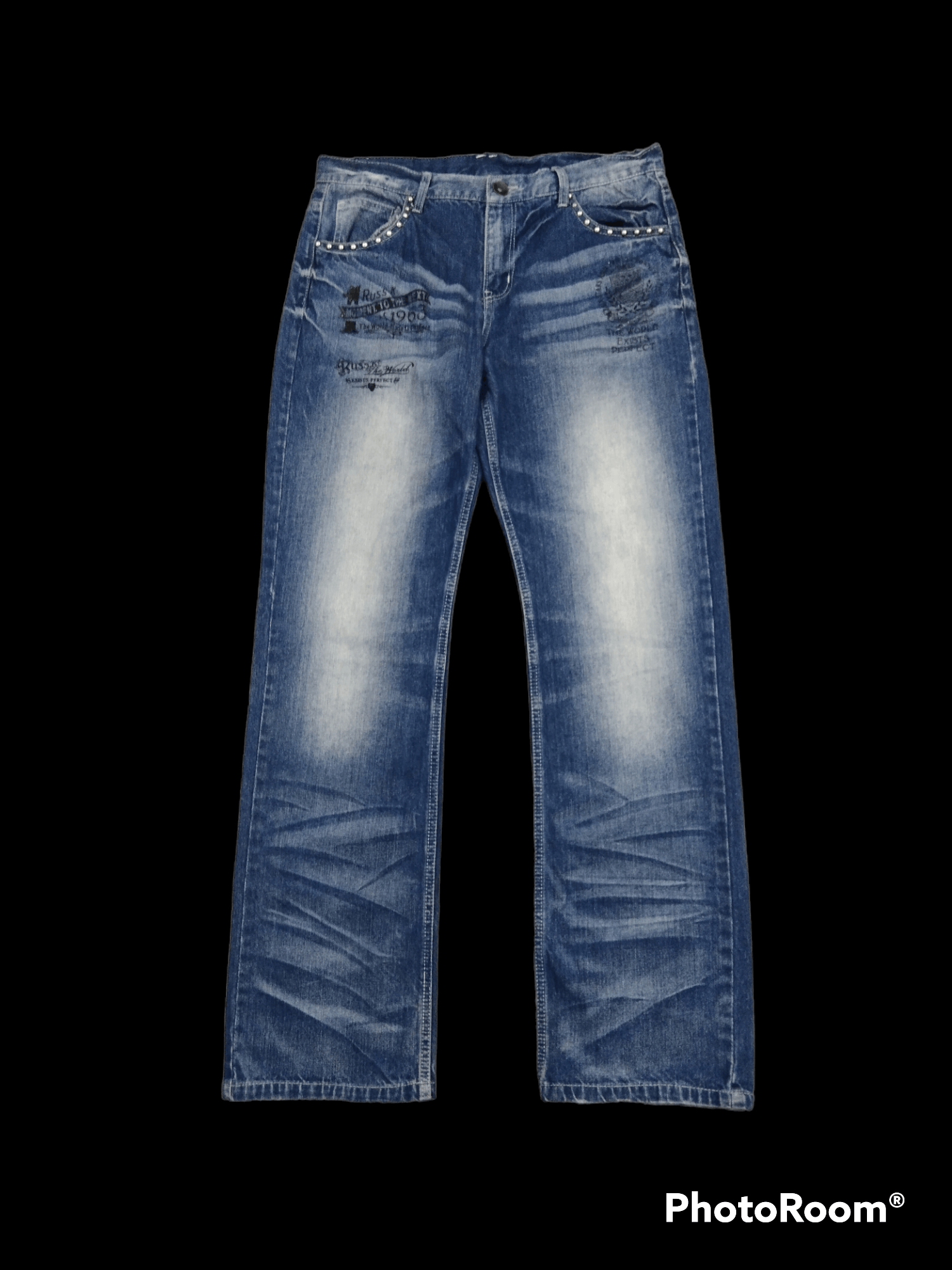 image of Distressed Denim x Hype Washed Blue Studded Russ K, Men's (Size 32)