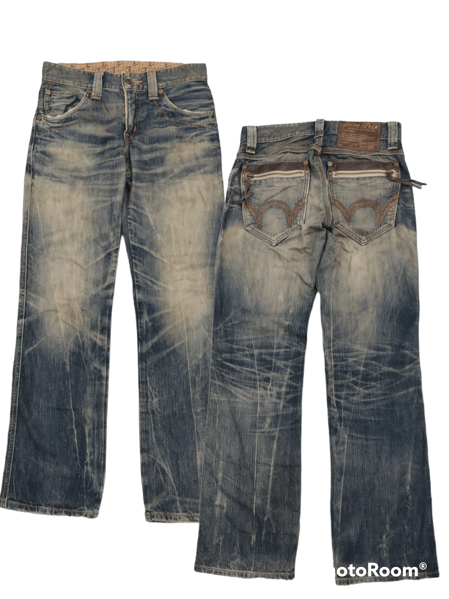 image of Thrash Edwin Blue Trip 503 Denim Pants in Blue Distressed, Men's (Size 29)