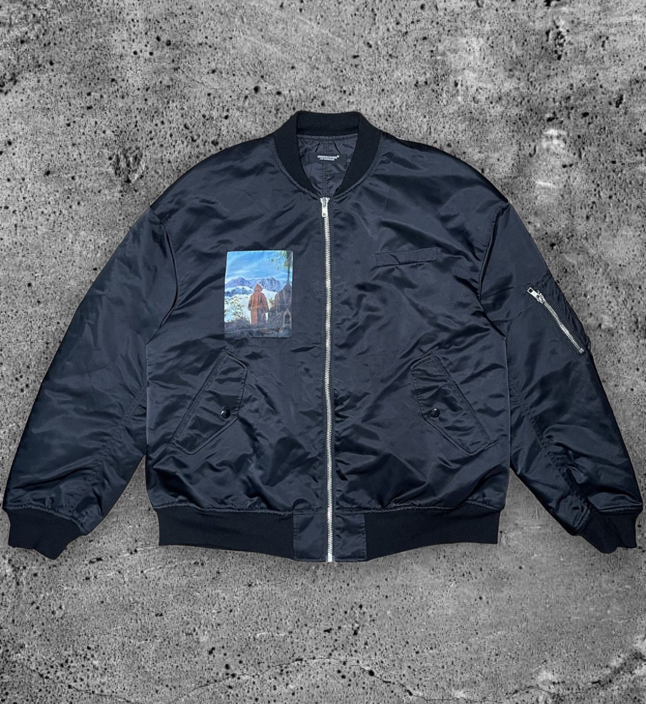 image of Jun Takahashi x Undercover “Ss19 Road To Nowhere Graphic Ma-1 Bomber” in Black, Men's (Size Medium)