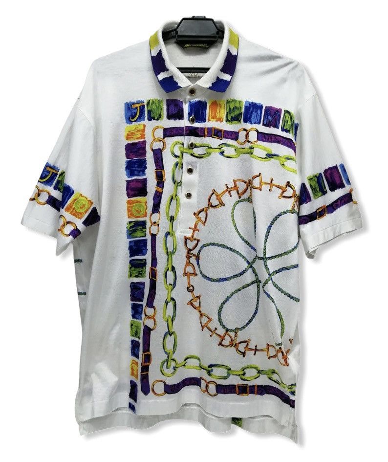image of Art x Vintage 90's J`s Japan Baroque Design Polo Shirt in White, Men's (Size Large)
