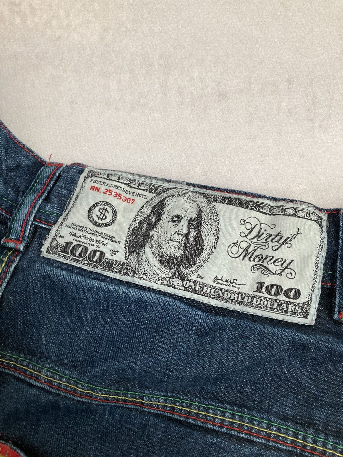 Other Vintage RARE Dirty Money Kush Denim Jeans Embroidered 90s Size US 30 / EU 46 - 8 Thumbnail
