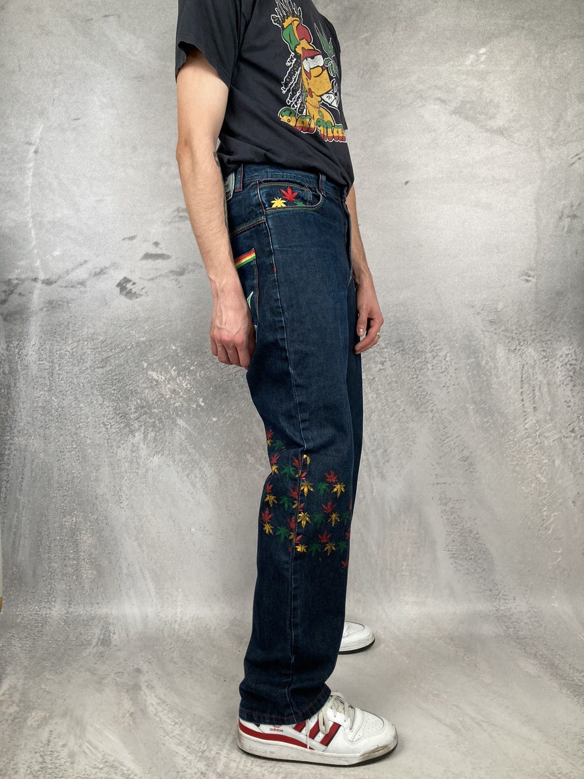 Other Vintage RARE Dirty Money Kush Denim Jeans Embroidered 90s Size US 30 / EU 46 - 4 Thumbnail