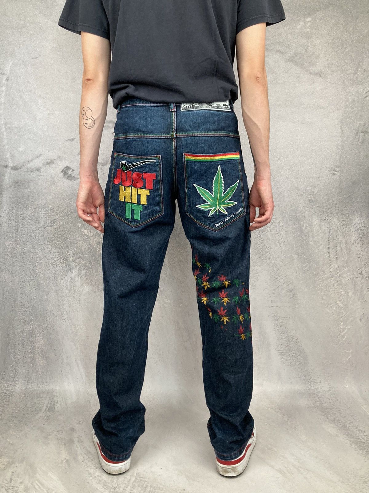 Other Vintage RARE Dirty Money Kush Denim Jeans Embroidered 90s Size US 30 / EU 46 - 1 Thumbnail