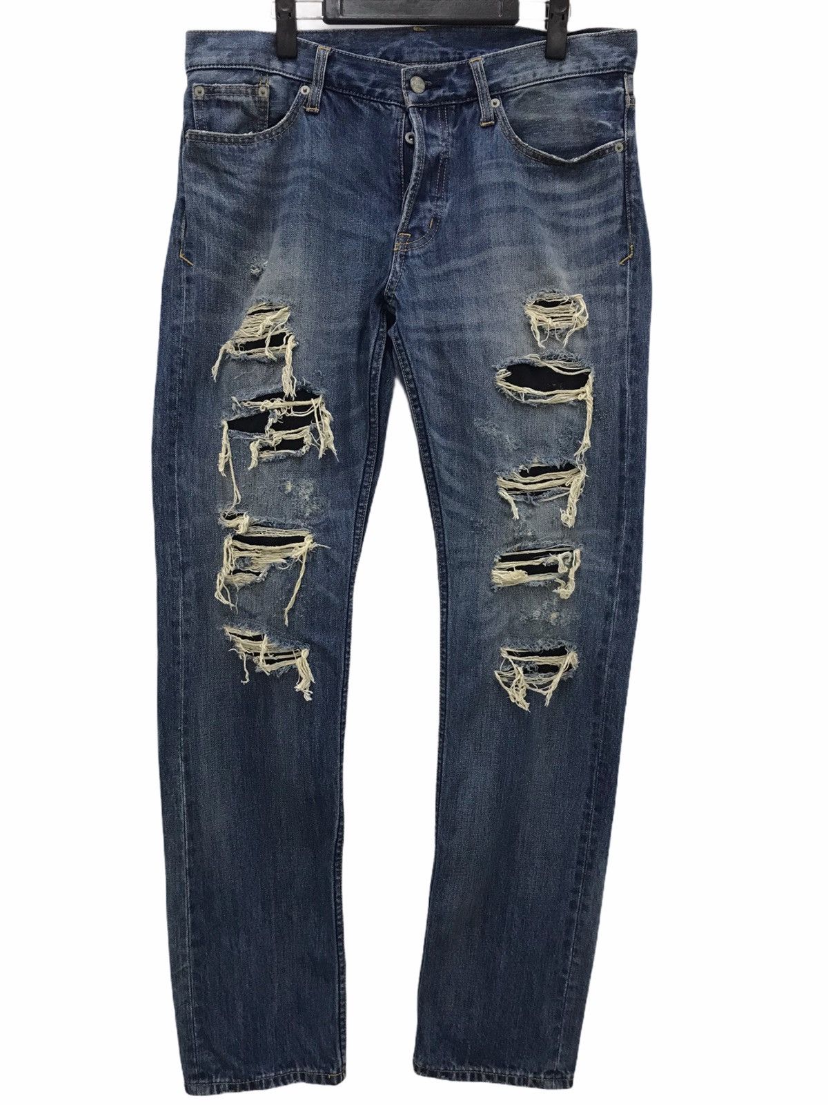 Japanese Brand Stooge & Co Japan Destroyed Design Denim Jeans Size US 31 - 1 Thumbnail