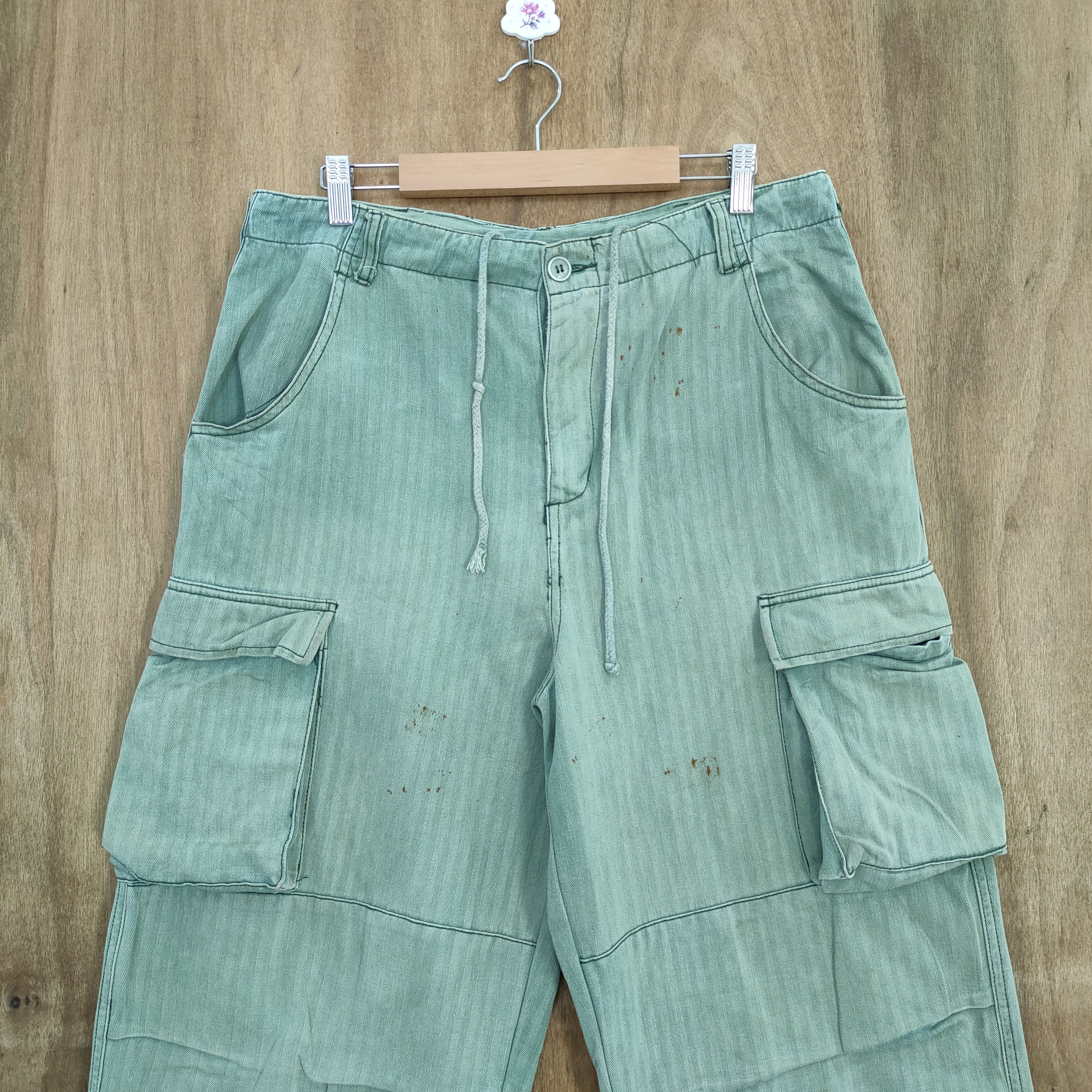 Japanese Brand VINTAGE FUMETS FADED GREEN CARGO PANTS Size US 34 / EU 50 - 2 Thumbnail