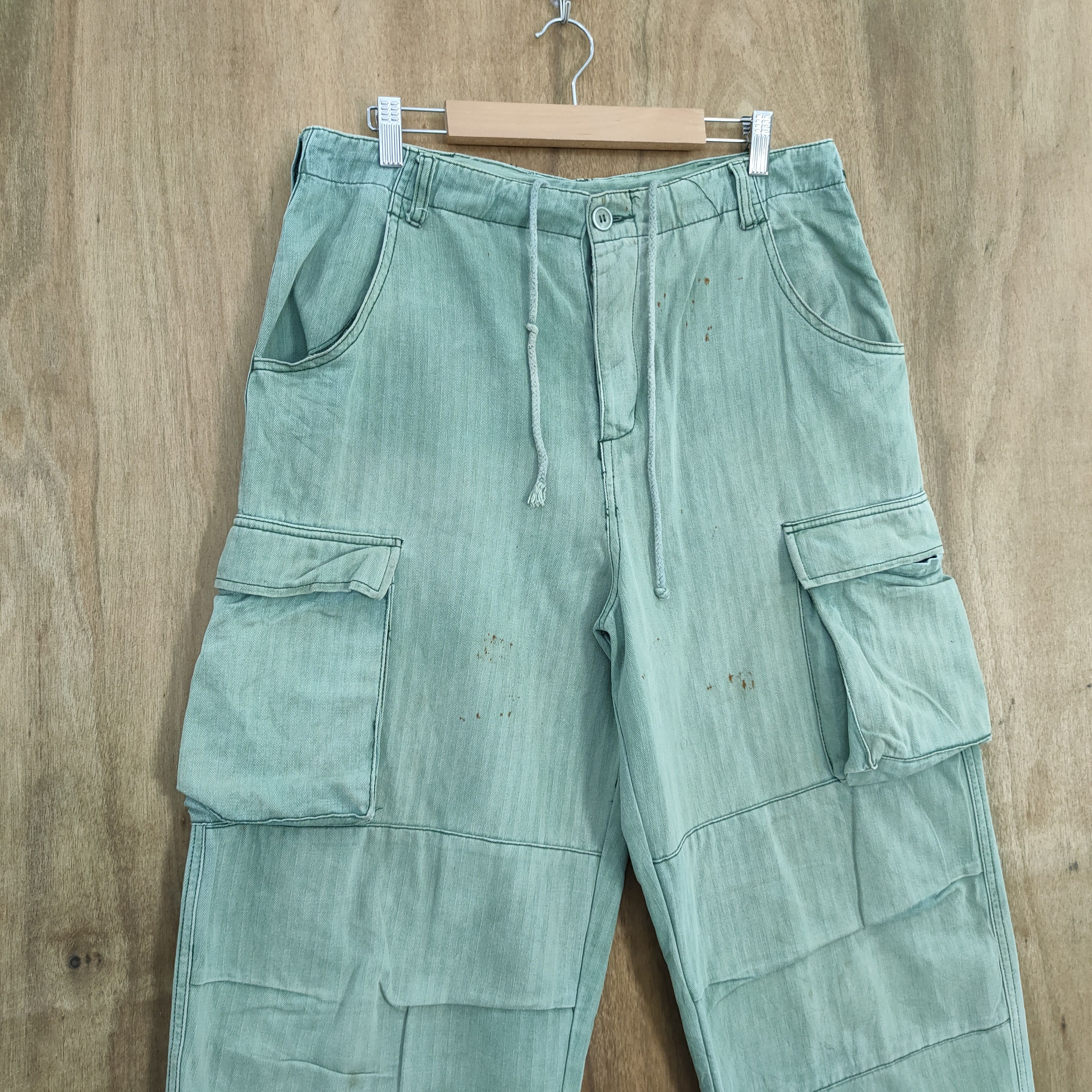 Japanese Brand VINTAGE FUMETS FADED GREEN CARGO PANTS Size US 34 / EU 50 - 4 Thumbnail