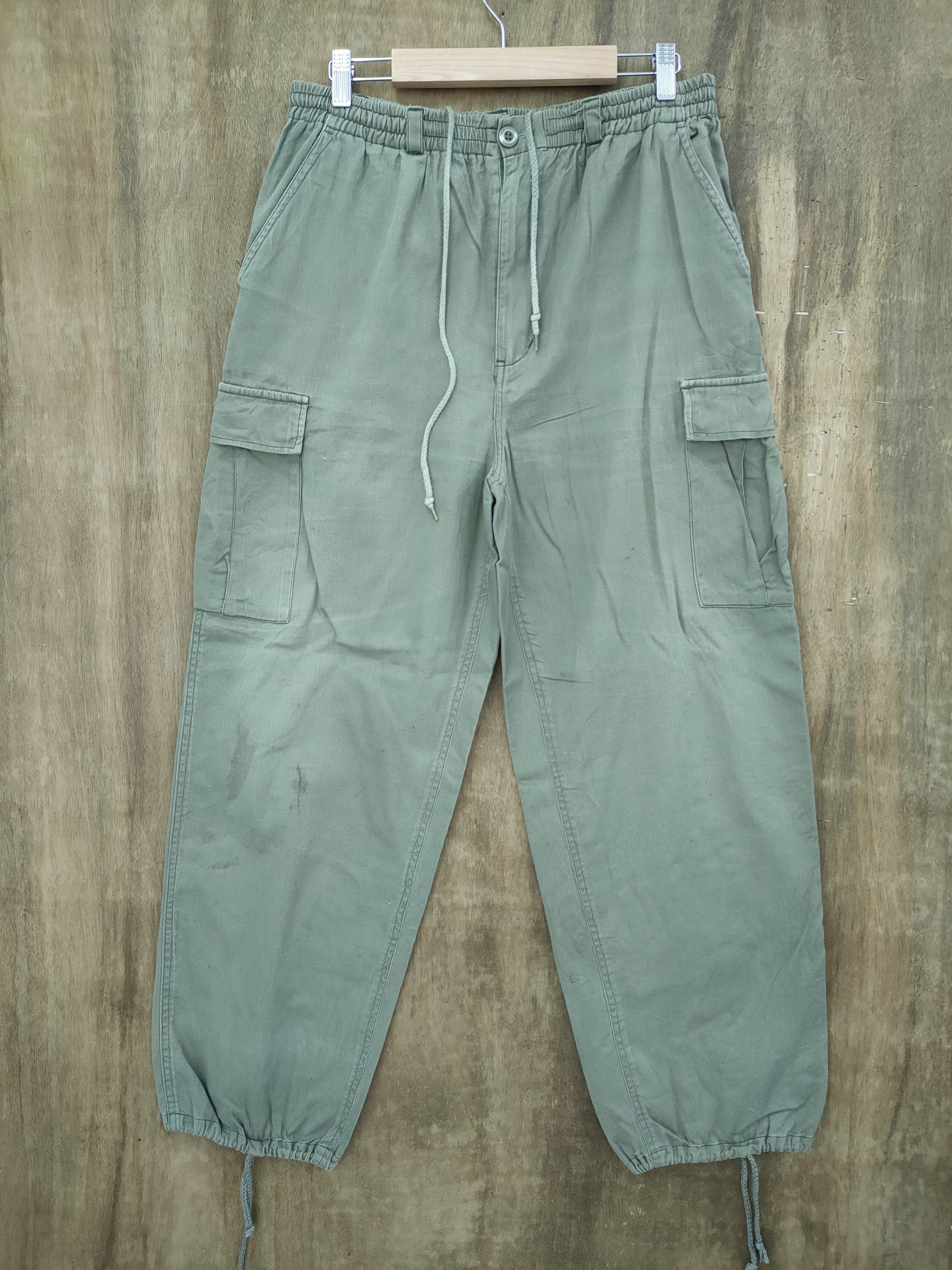 image of Straight Faded Spring Waist Faded Baggy Cargo Pants in Green, Men's (Size 34)
