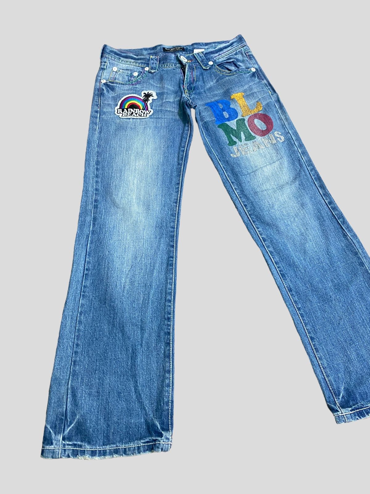 Designer × Japanese Brand × Vintage VINTAGE BLUE MOON BLUE SPELL OUT PATCHES LOW RISE DENIM Size US 31 - 1 Thumbnail