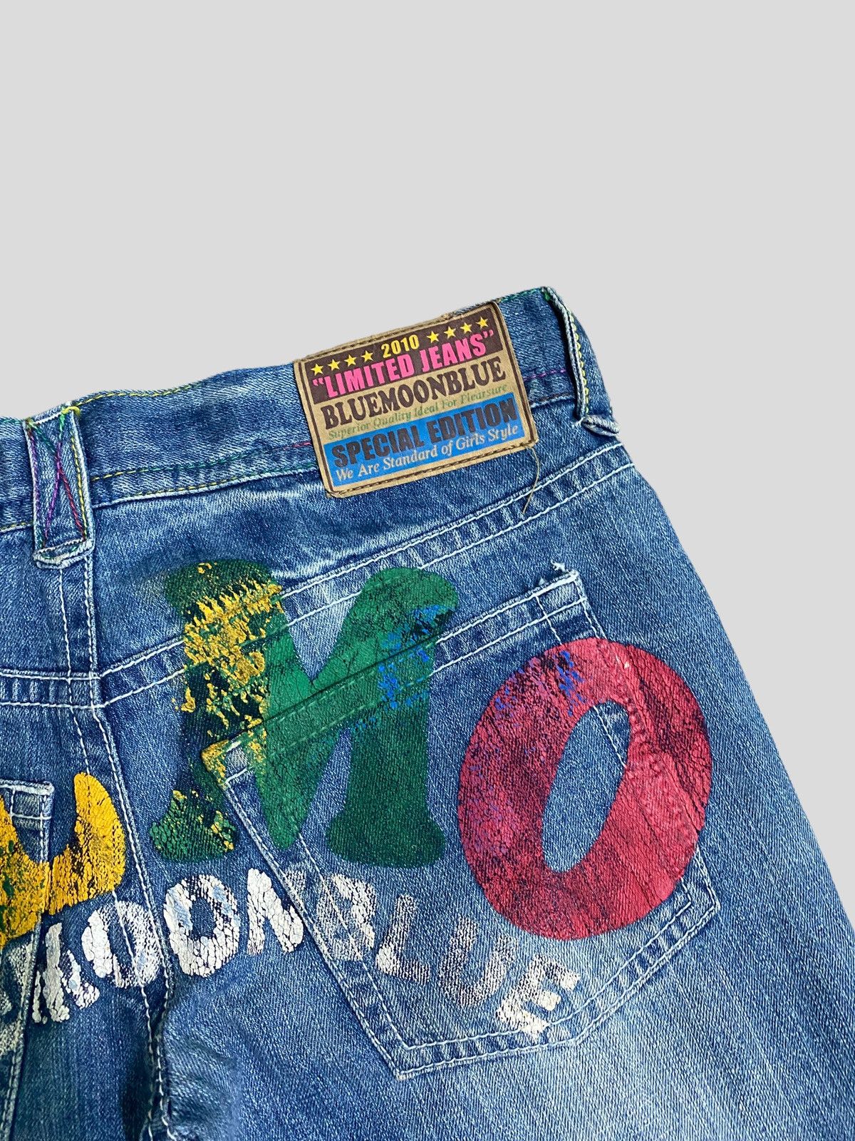 Designer × Japanese Brand × Vintage VINTAGE BLUE MOON BLUE SPELL OUT PATCHES LOW RISE DENIM Size US 31 - 12 Thumbnail