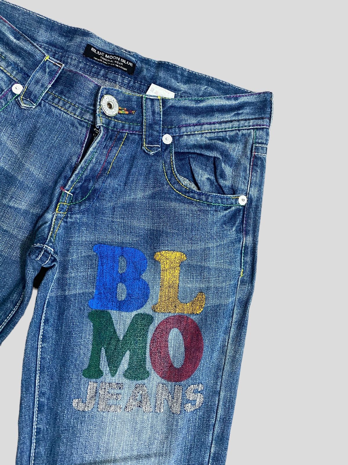 Designer × Japanese Brand × Vintage VINTAGE BLUE MOON BLUE SPELL OUT PATCHES LOW RISE DENIM Size US 31 - 8 Thumbnail