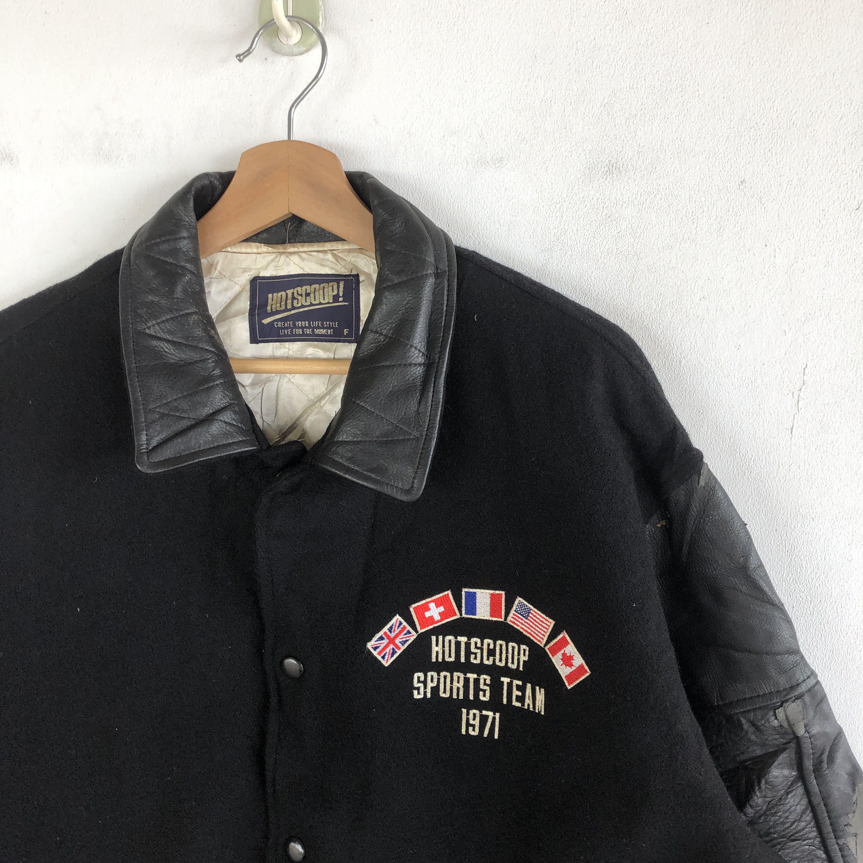 Japanese Brand × Vintage Vintage 90s Hotscoop Letterman Leather Varsity Wool Jackets Size US L / EU 52-54 / 3 - 6 Thumbnail