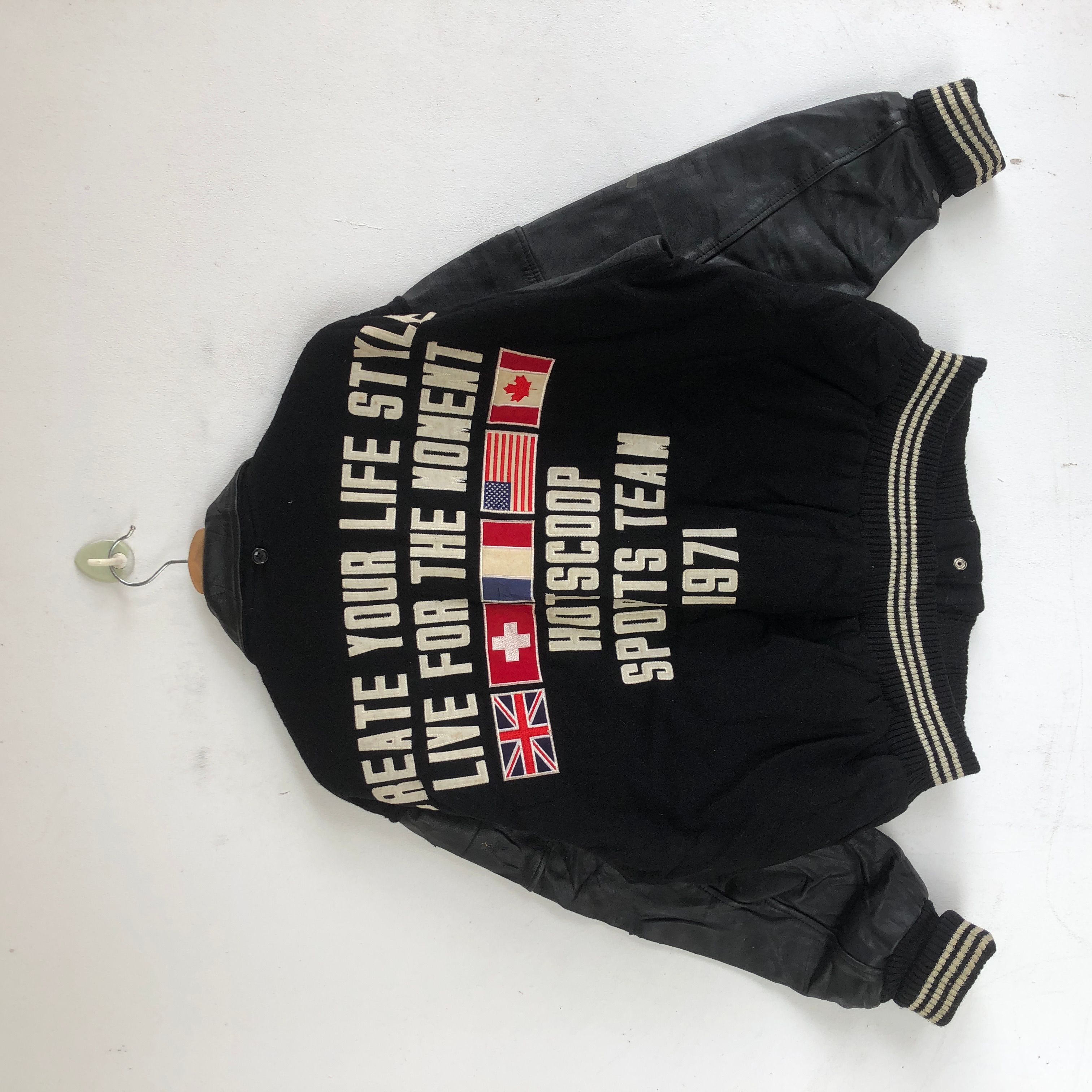 Pre-owned Bomber Jacket X Vintage 90's Hotscoop Letterman Leather Varsity Wool Jackets In Multicolor