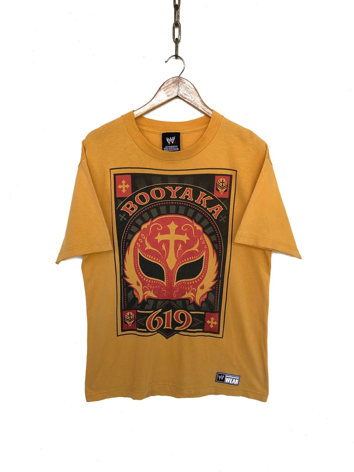 image of Vintage x Wwf Dopey2K Iconic Rey Mysterio "booyaka" Wwf Shirt in Yellow, Men's (Size Medium)