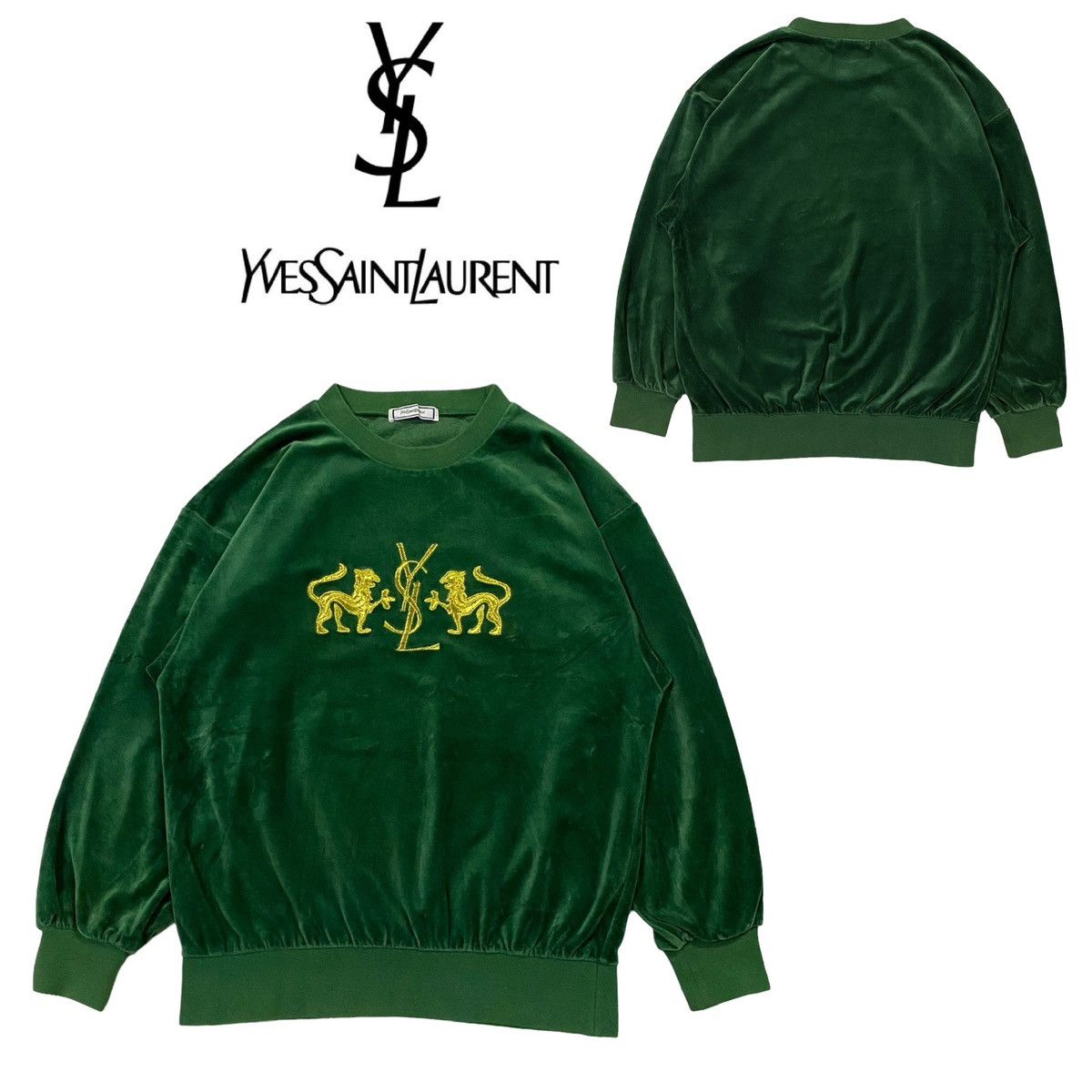 Vintage × Yves Saint Laurent Rare!!Vintage YvesSaintLaurent Velvet Embroidered Sweatshirt Size US M / EU 48-50 / 2 - 1 Thumbnail