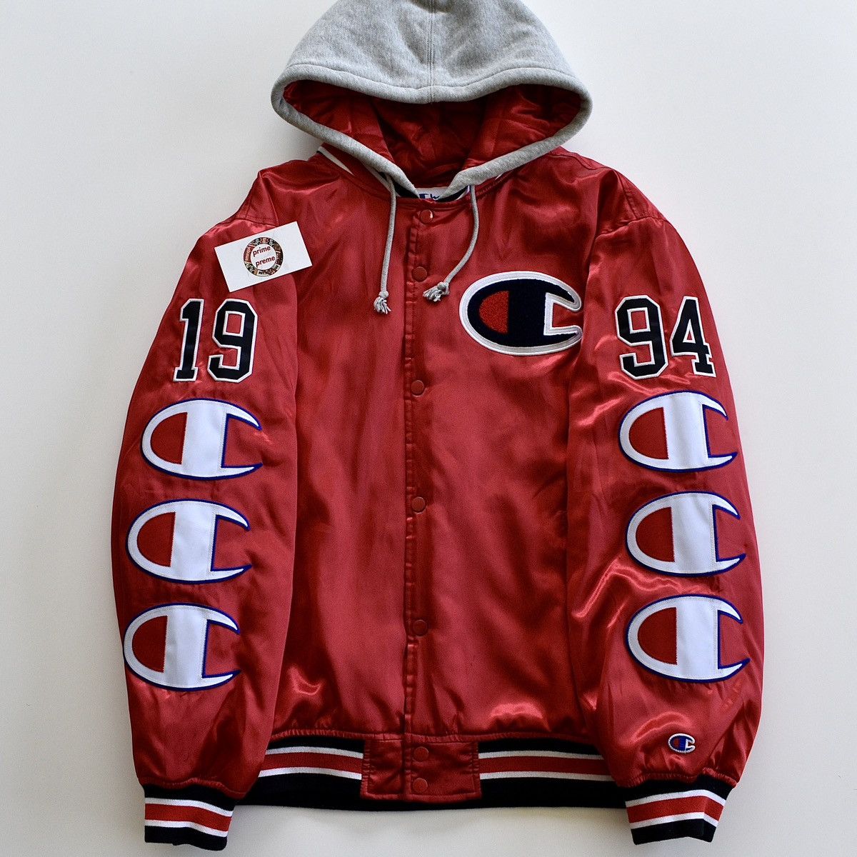 Supreme champion hooded satin varsity jacket red online