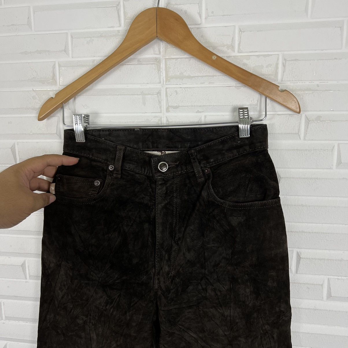 Japanese Brand RICH BROWN LEATHER PANTS WASH 2 WEAR Size US 26 / EU 42 - 4 Thumbnail