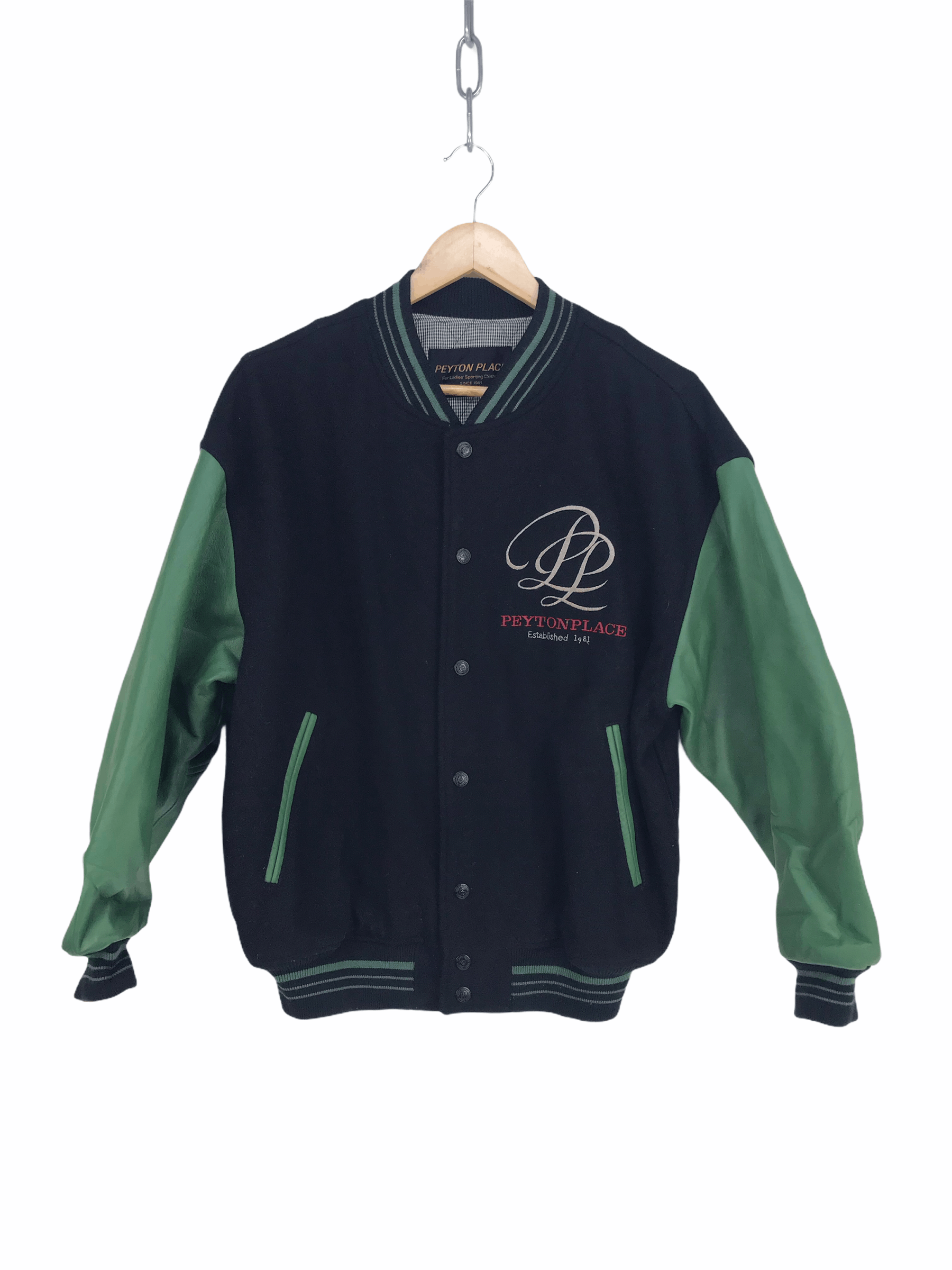 Vintage Vtg PEYTON PLACE Pour Femmes Varsity Jacket Leather/Wool Size M / US 6-8 / IT 42-44 - 2 Thumbnail