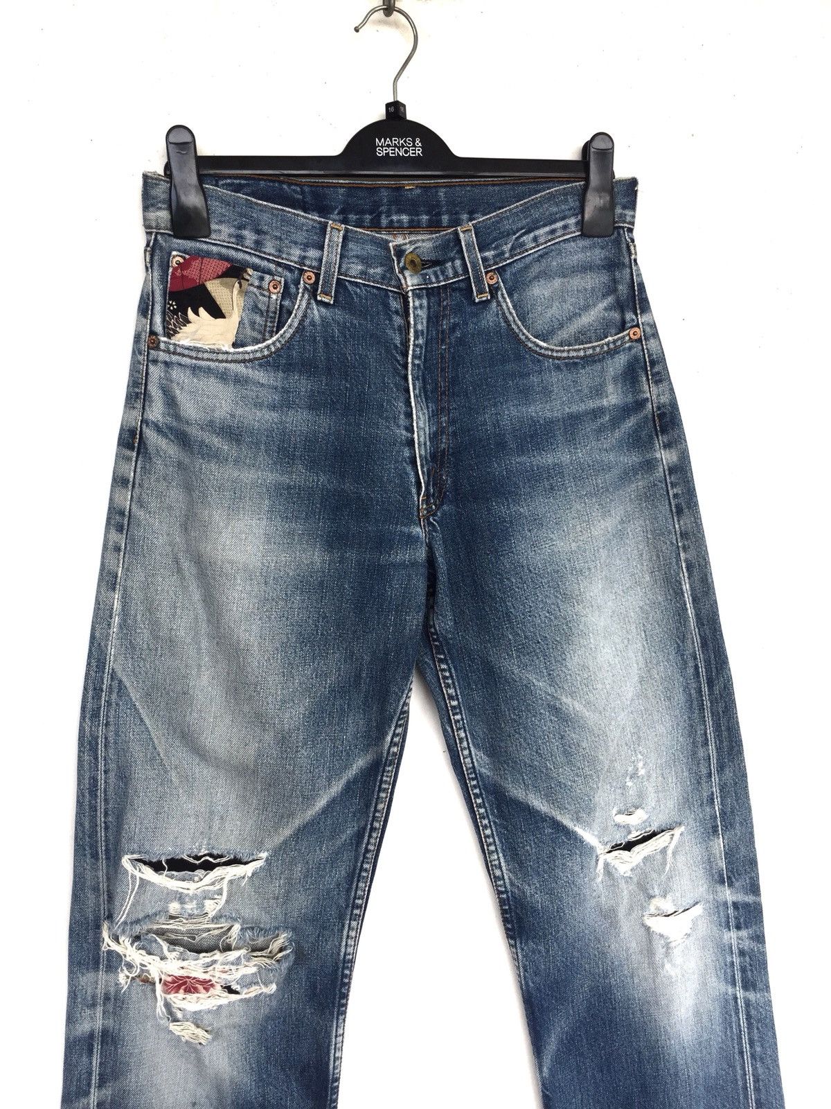 Levi's Vintage Clothing 90s Levis 503 Remade Patch Selvage Distress Denim Size US 31 - 4 Thumbnail