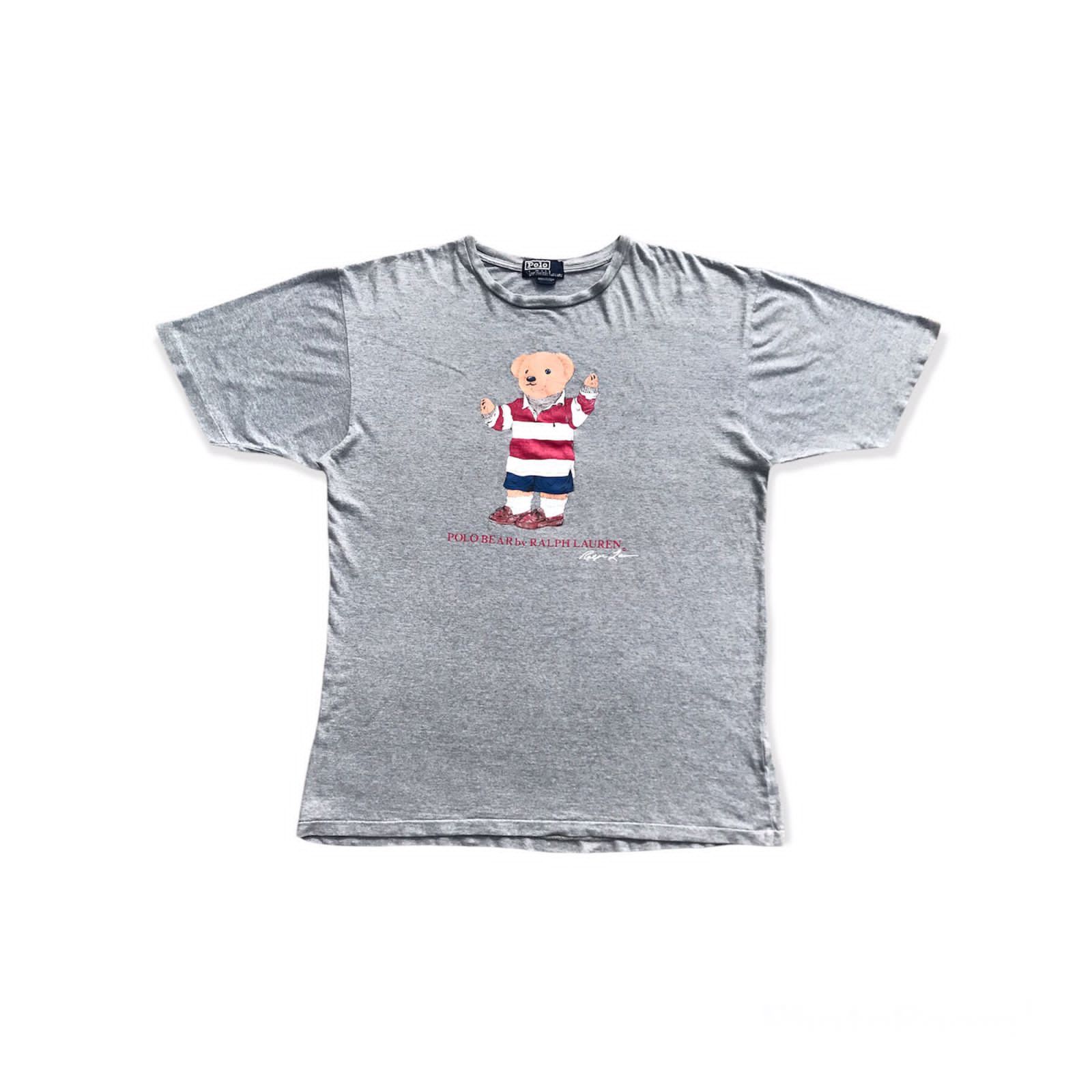 image of Polo Ralph Lauren x Vintage Polo Sport Polo By Ralph Laurent Polo Bear T Shirt in Grey (Size Large)
