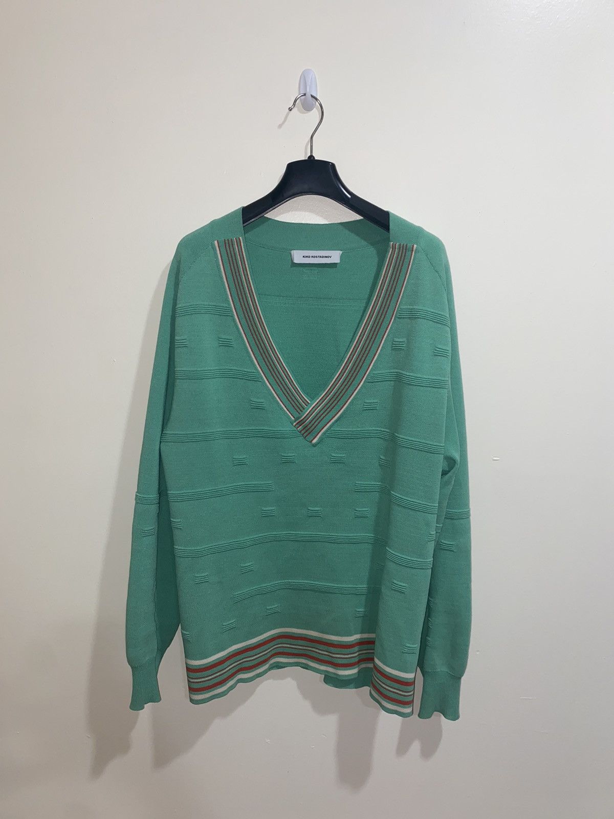 image of Kiko Kostadinov Striped V-Neck Jumper, Men's (Size Medium)